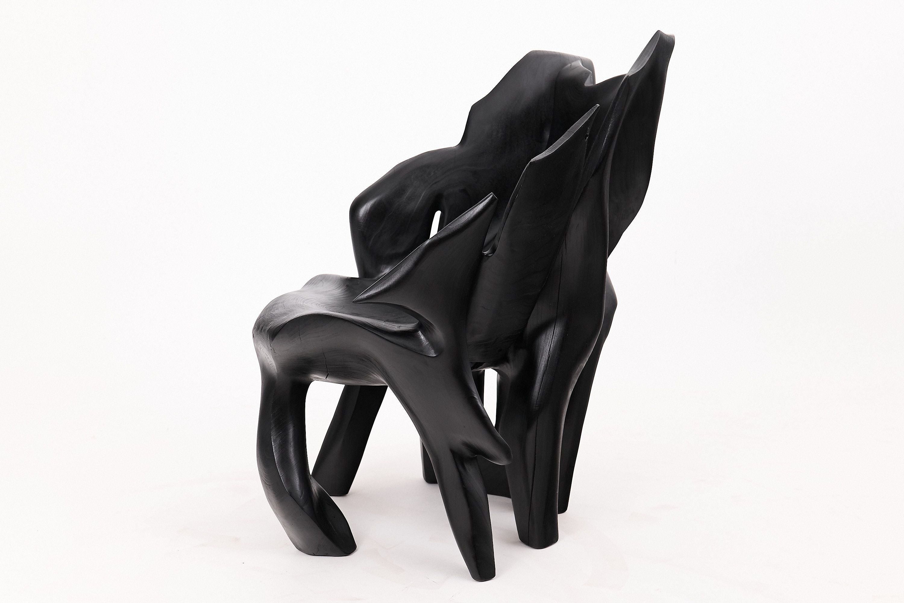 Sculptural Black Charred Wood Armchair in Organic Form by Logniture - image 4