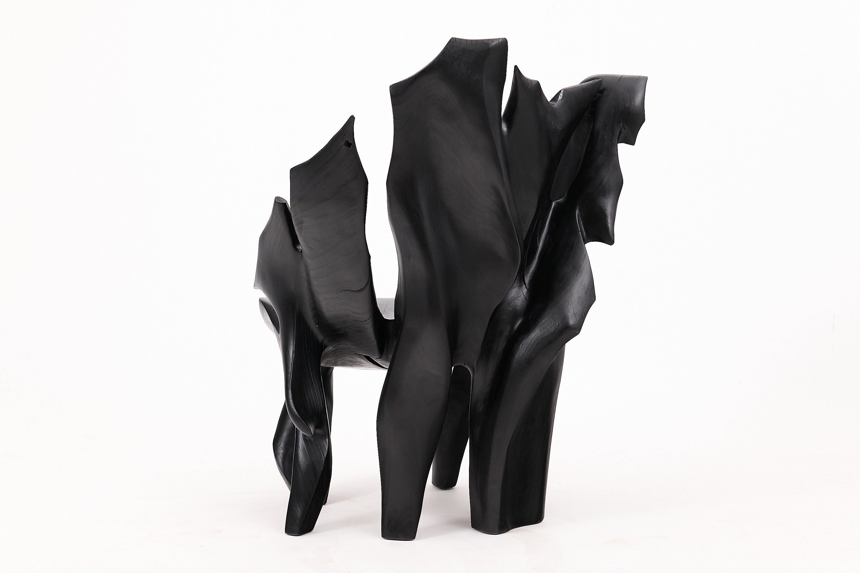 Sculptural Black Charred Wood Armchair in Organic Form by Logniture - image 10