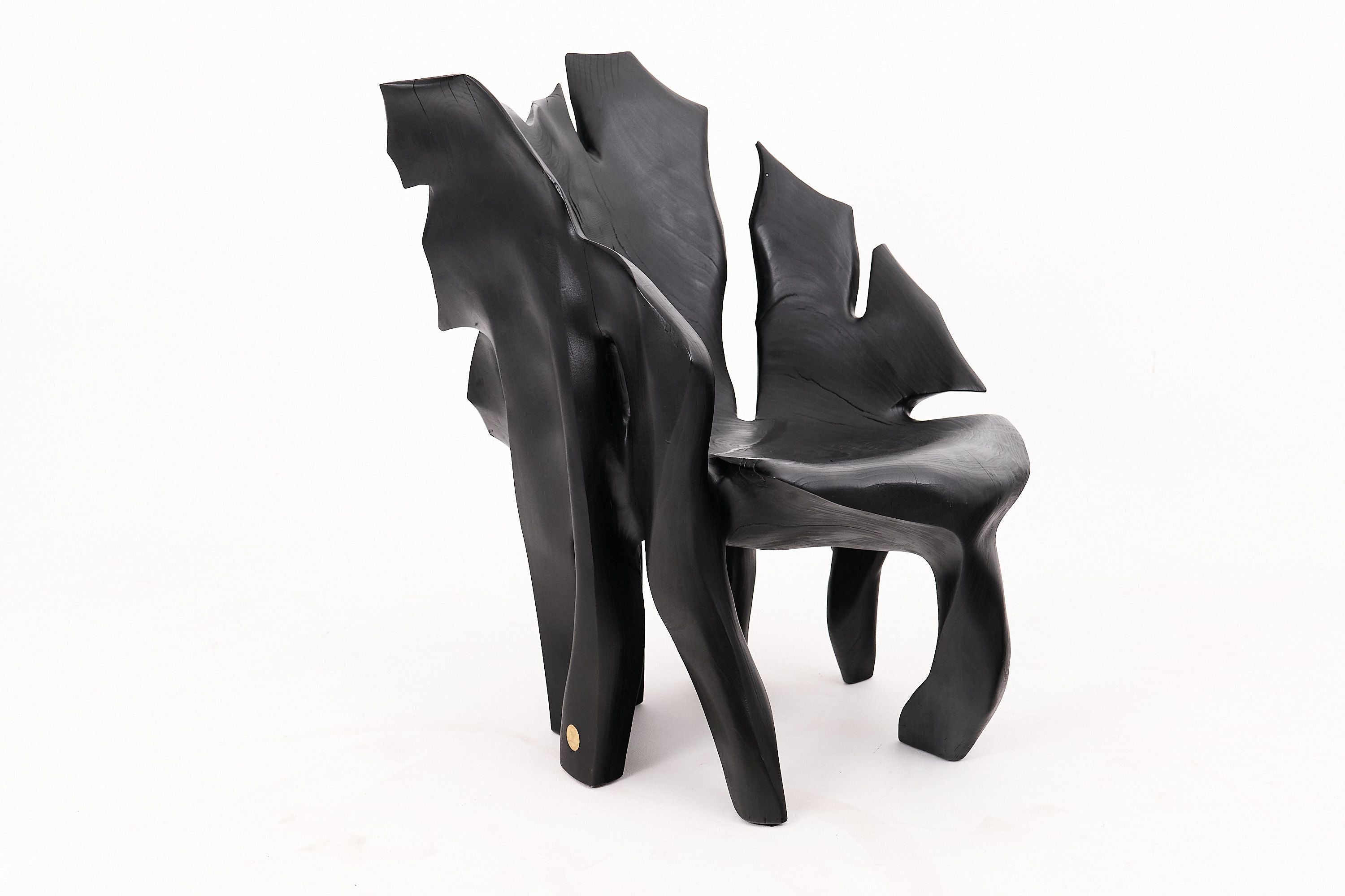Sculptural Black Charred Wood Armchair in Organic Form by Logniture - image 17