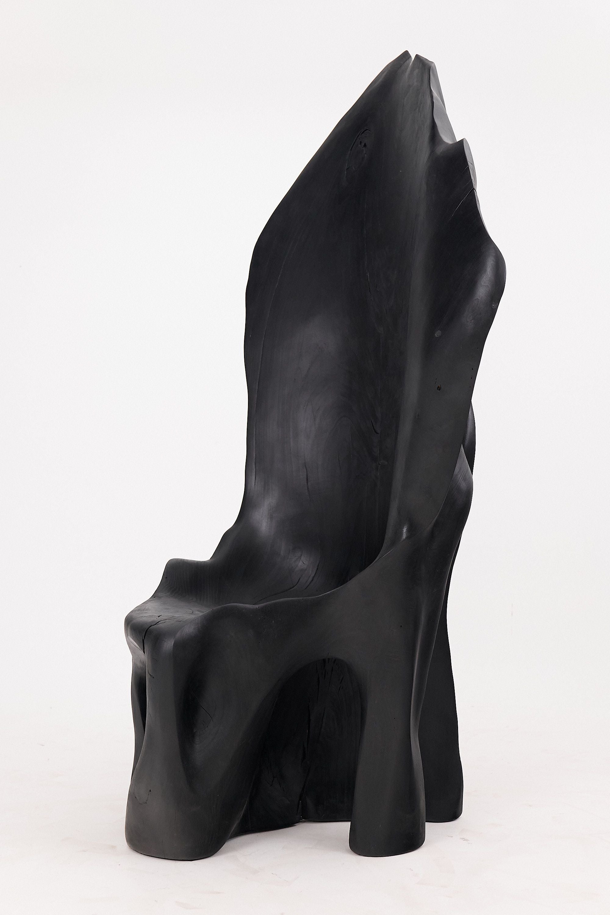 XXL Charred Black Wood Throne Chair in Organic Form by Logniture - image 5