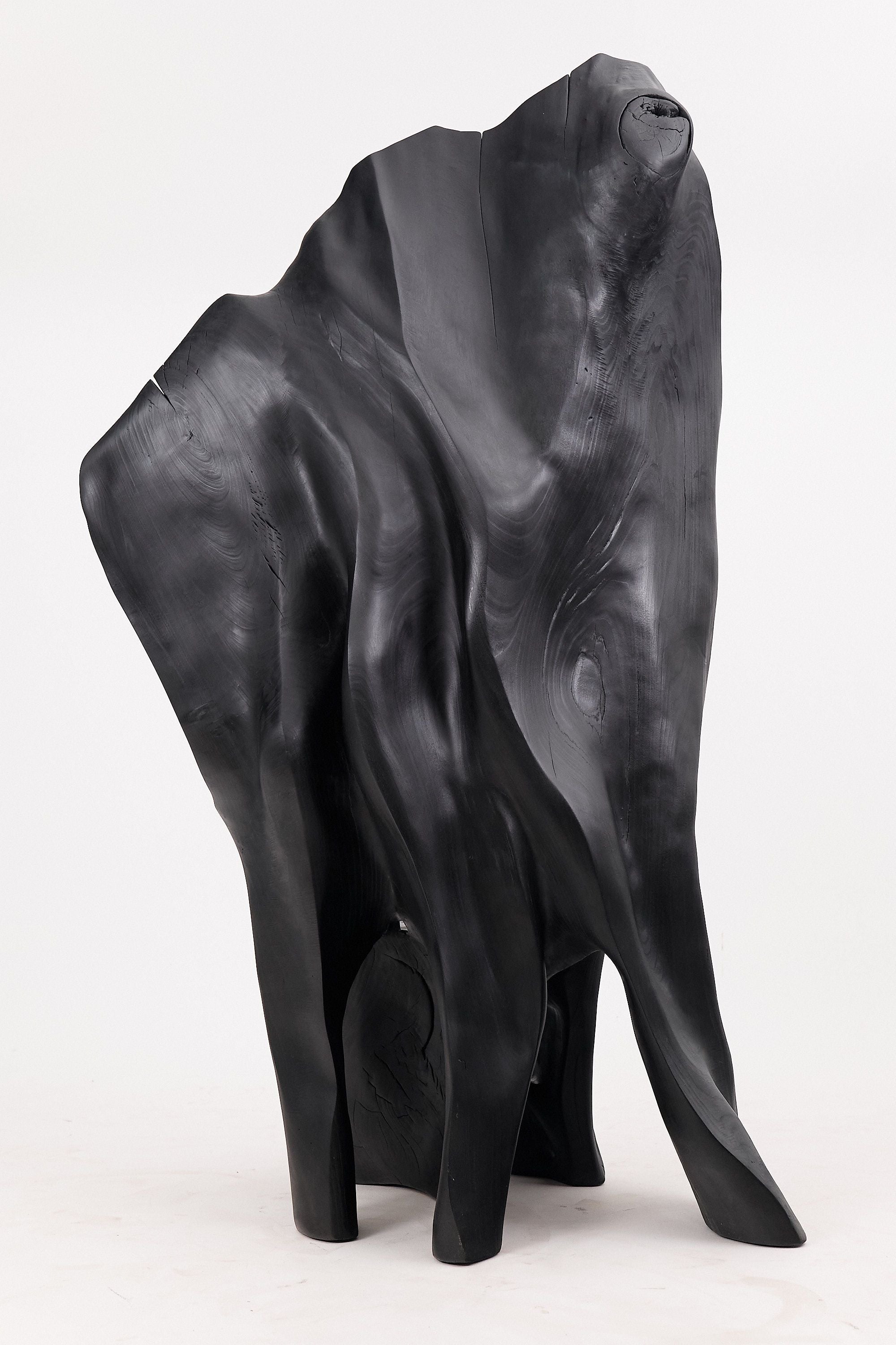 XXL Charred Black Wood Throne Chair in Organic Form by Logniture - image 10