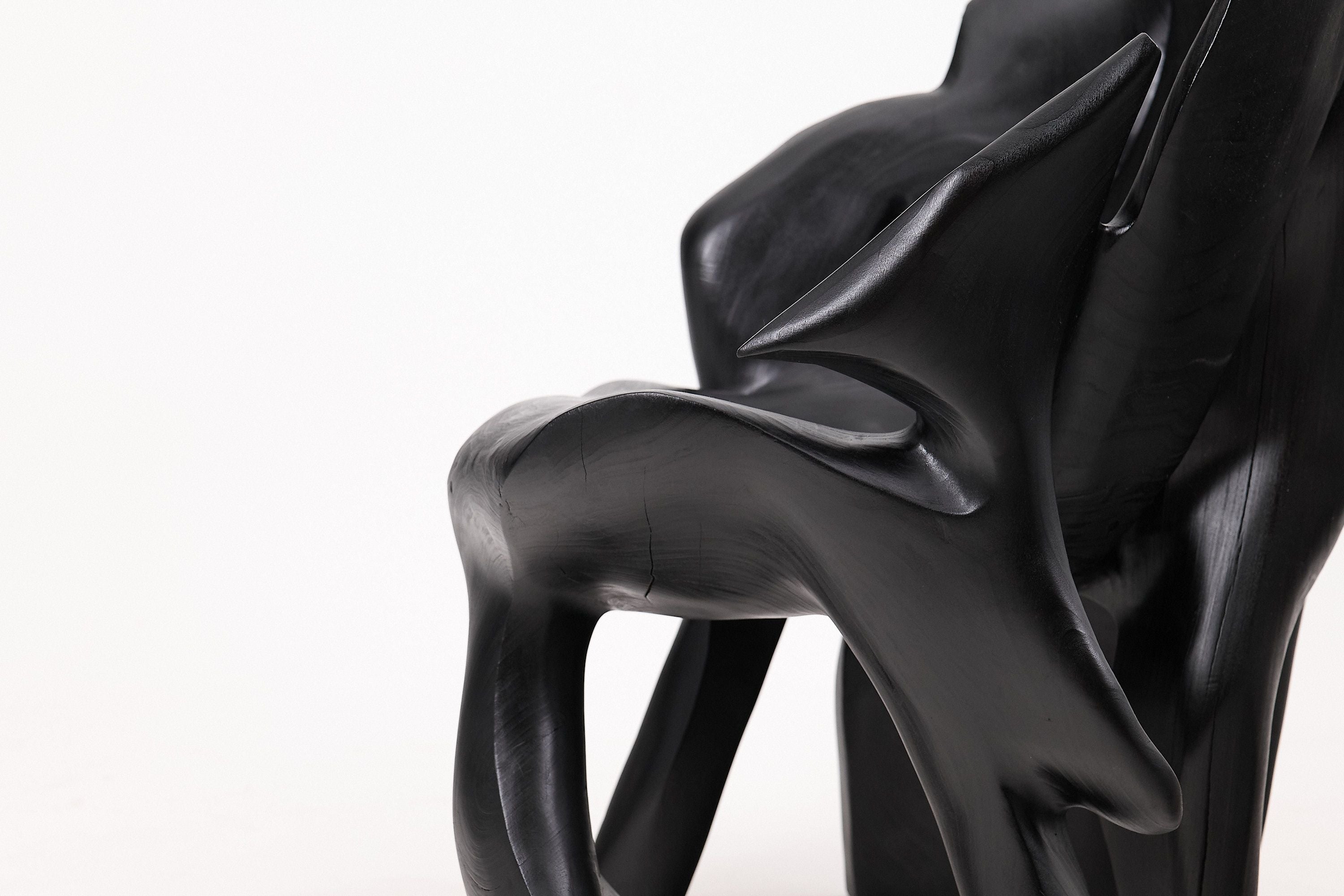 Sculptural Black Charred Wood Armchair in Organic Form by Logniture - image 6