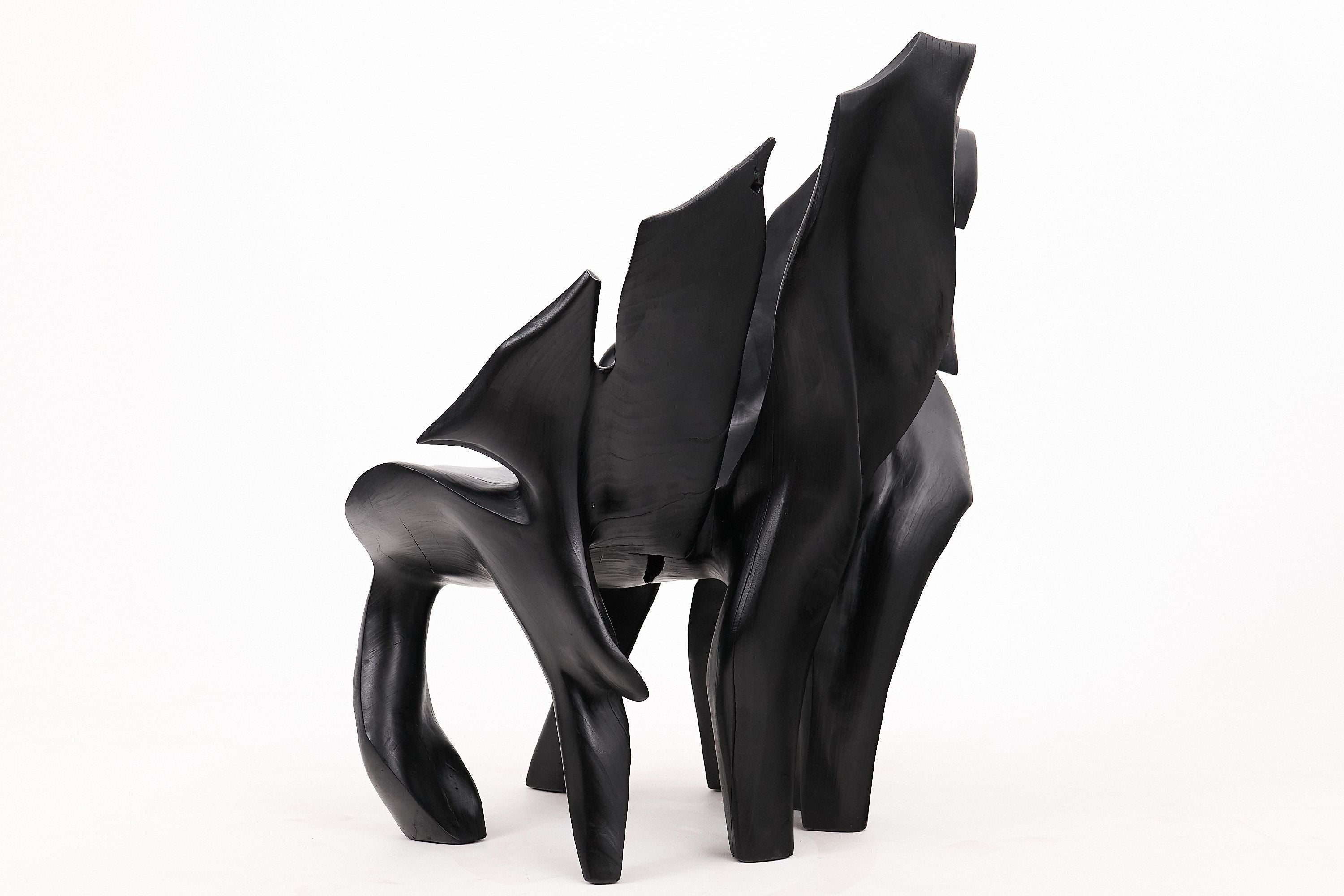 Sculptural Black Charred Wood Armchair in Organic Form by Logniture - image 9