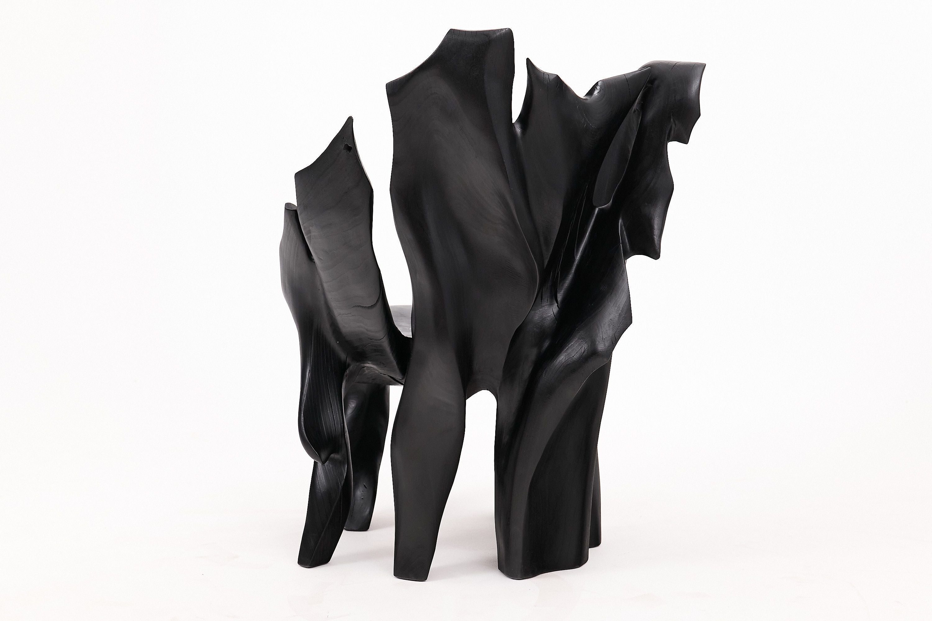 Sculptural Black Charred Wood Armchair in Organic Form by Logniture - image 11