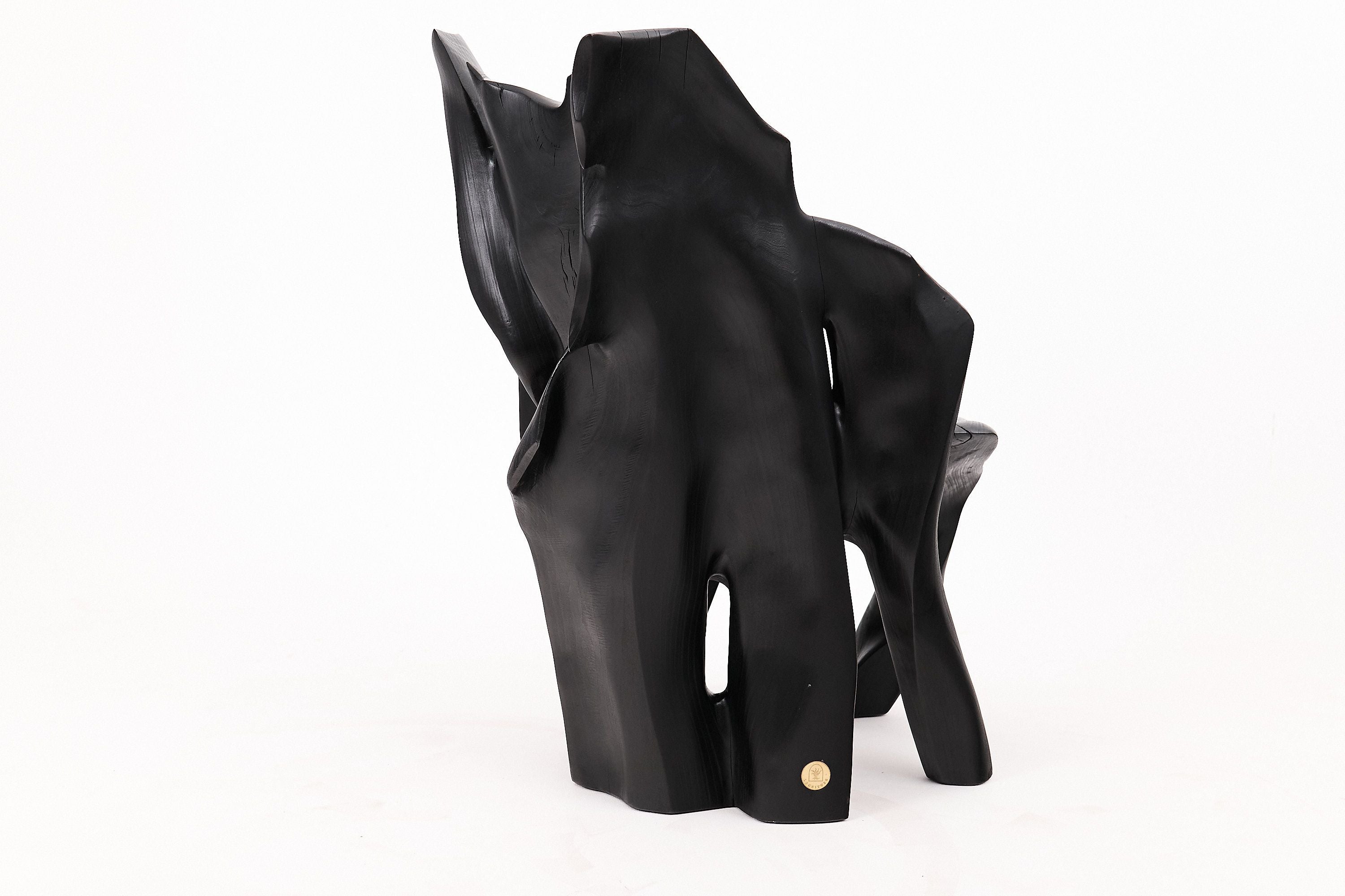 Sculptural Black Charred Wood Armchair in Organic Form by Logniture - image 15