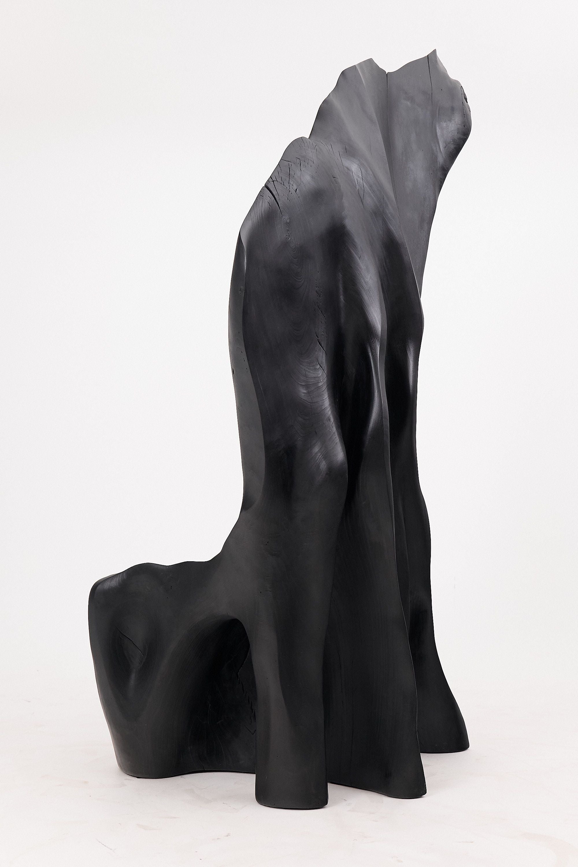 XXL Charred Black Wood Throne Chair in Organic Form by Logniture - image 6