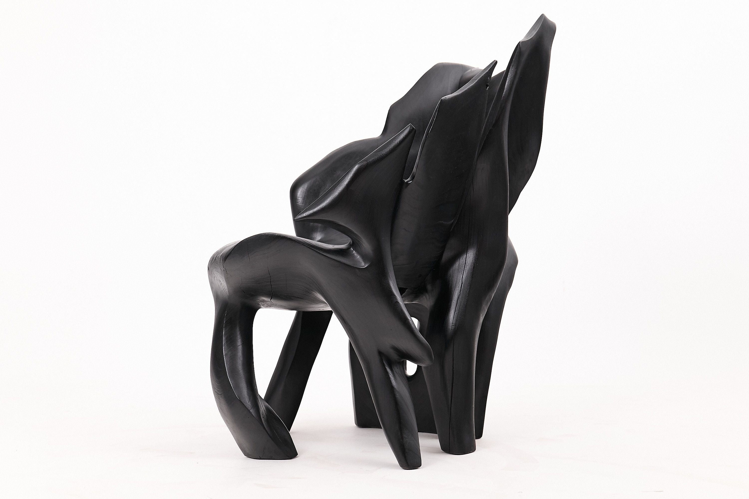 Sculptural Black Charred Wood Armchair in Organic Form by Logniture - image 5