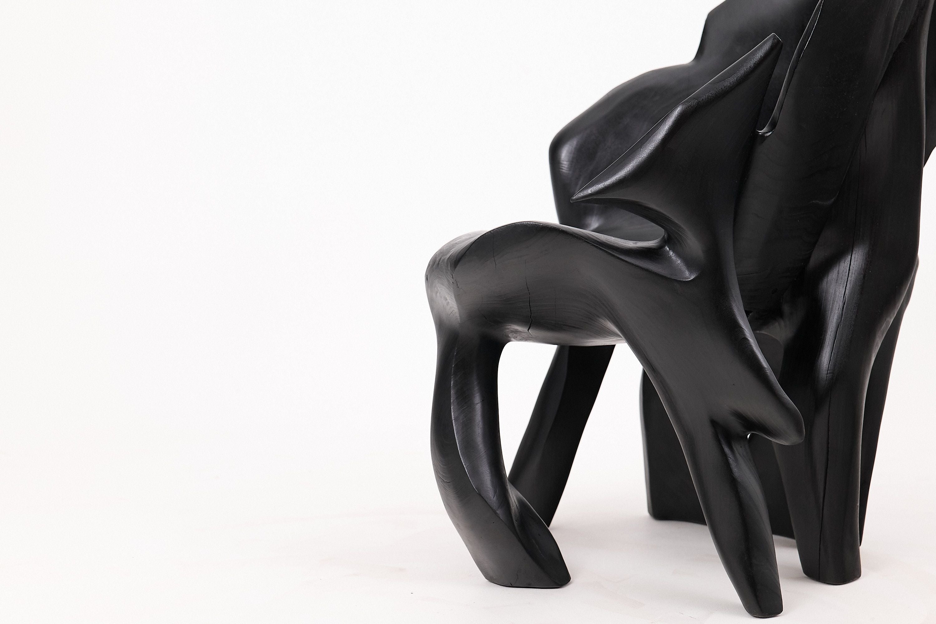 Sculptural Black Charred Wood Armchair in Organic Form by Logniture - image 7