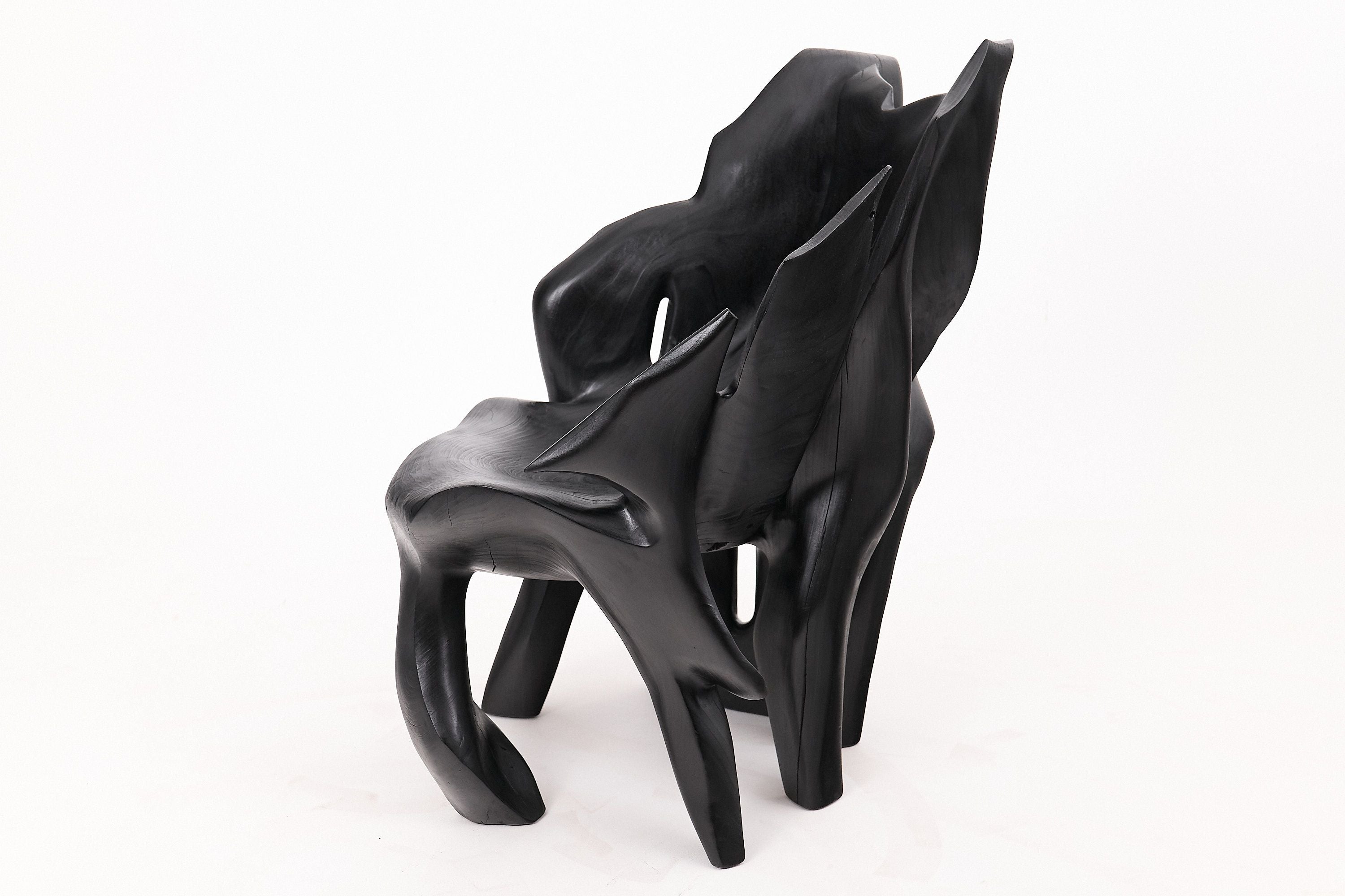 Sculptural Black Charred Wood Armchair in Organic Form by Logniture - image 8