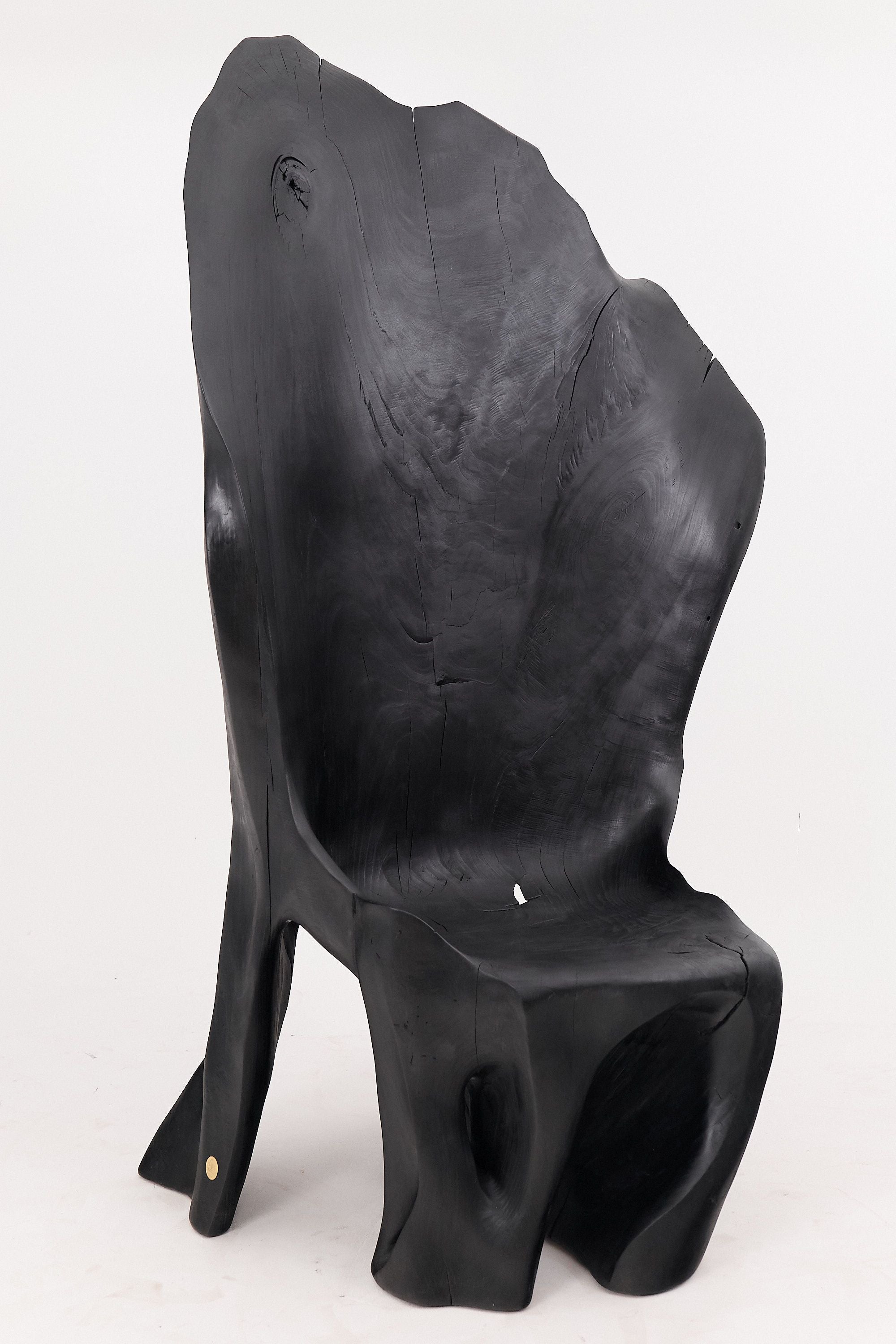 XXL Charred Black Wood Throne Chair in Organic Form by Logniture