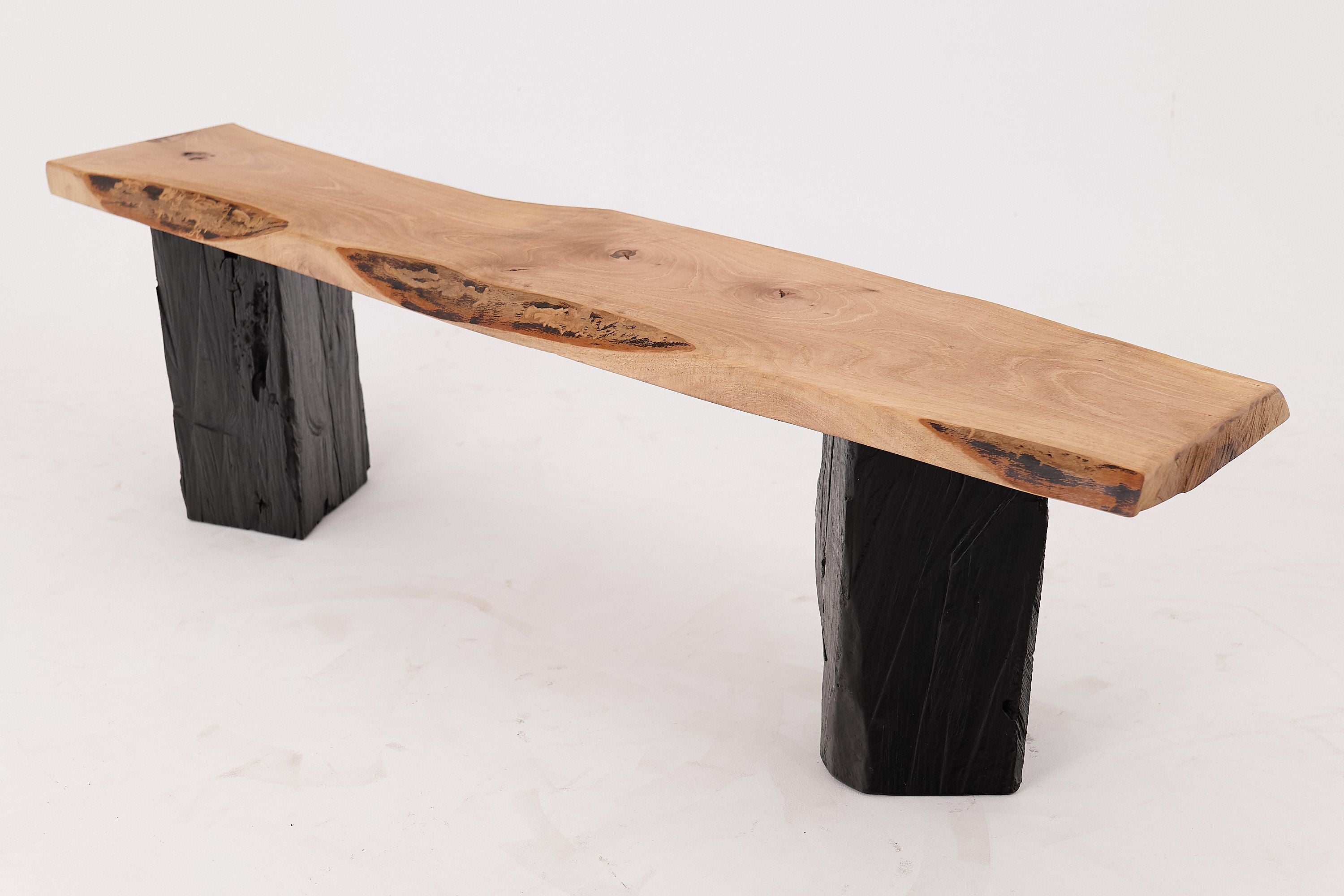 Live Edge Solid Wood Bench with Charred Legs, Organic Modern by Logniture - image 7