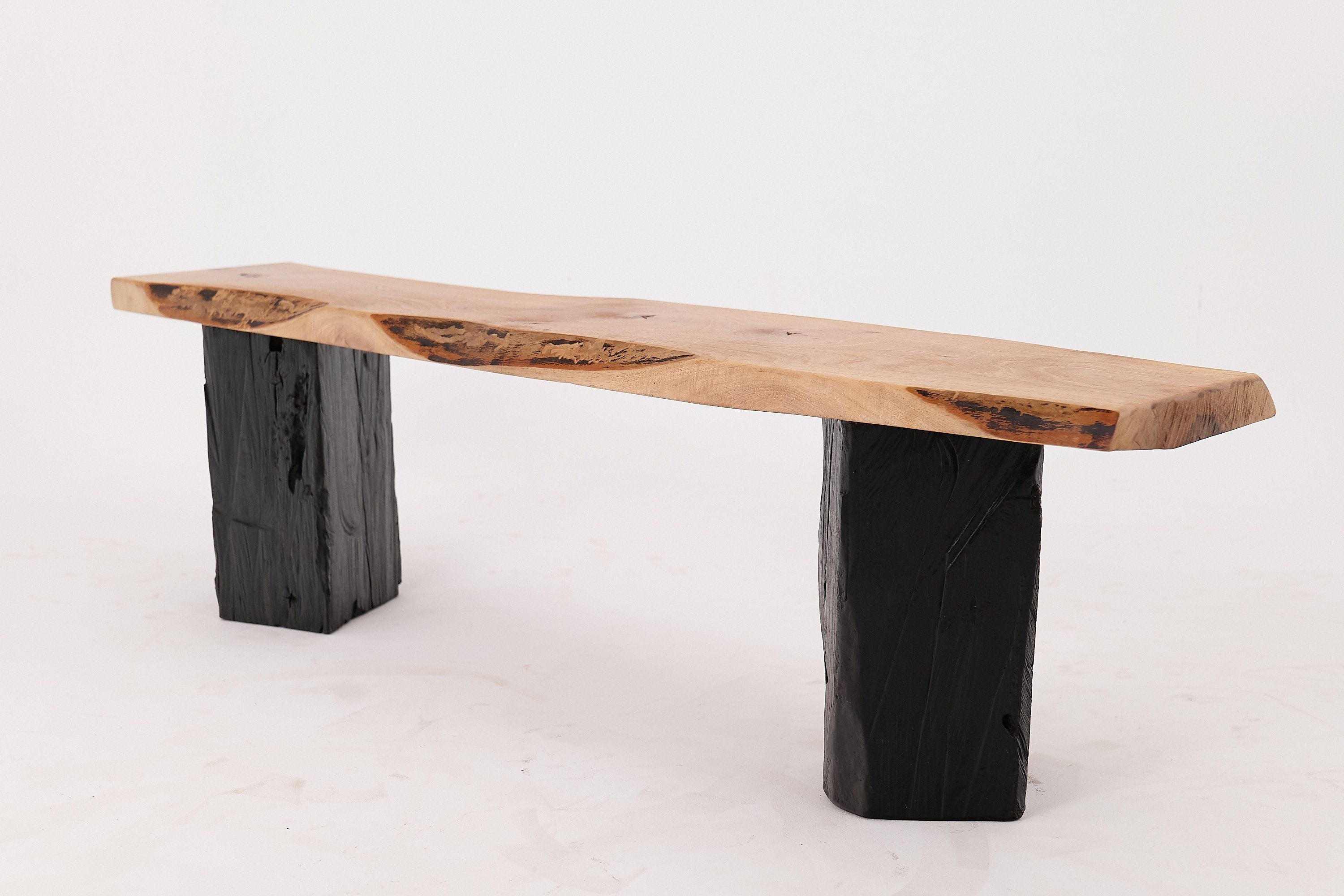 Live Edge Solid Wood Bench with Charred Legs, Organic Modern by Logniture - image 8