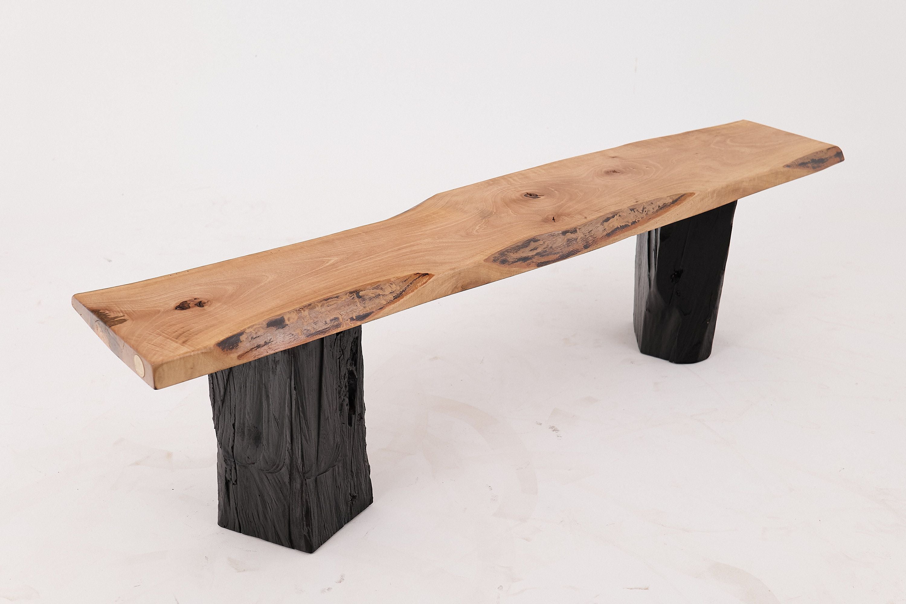 Live Edge Solid Wood Bench with Charred Legs, Organic Modern by Logniture - image 19