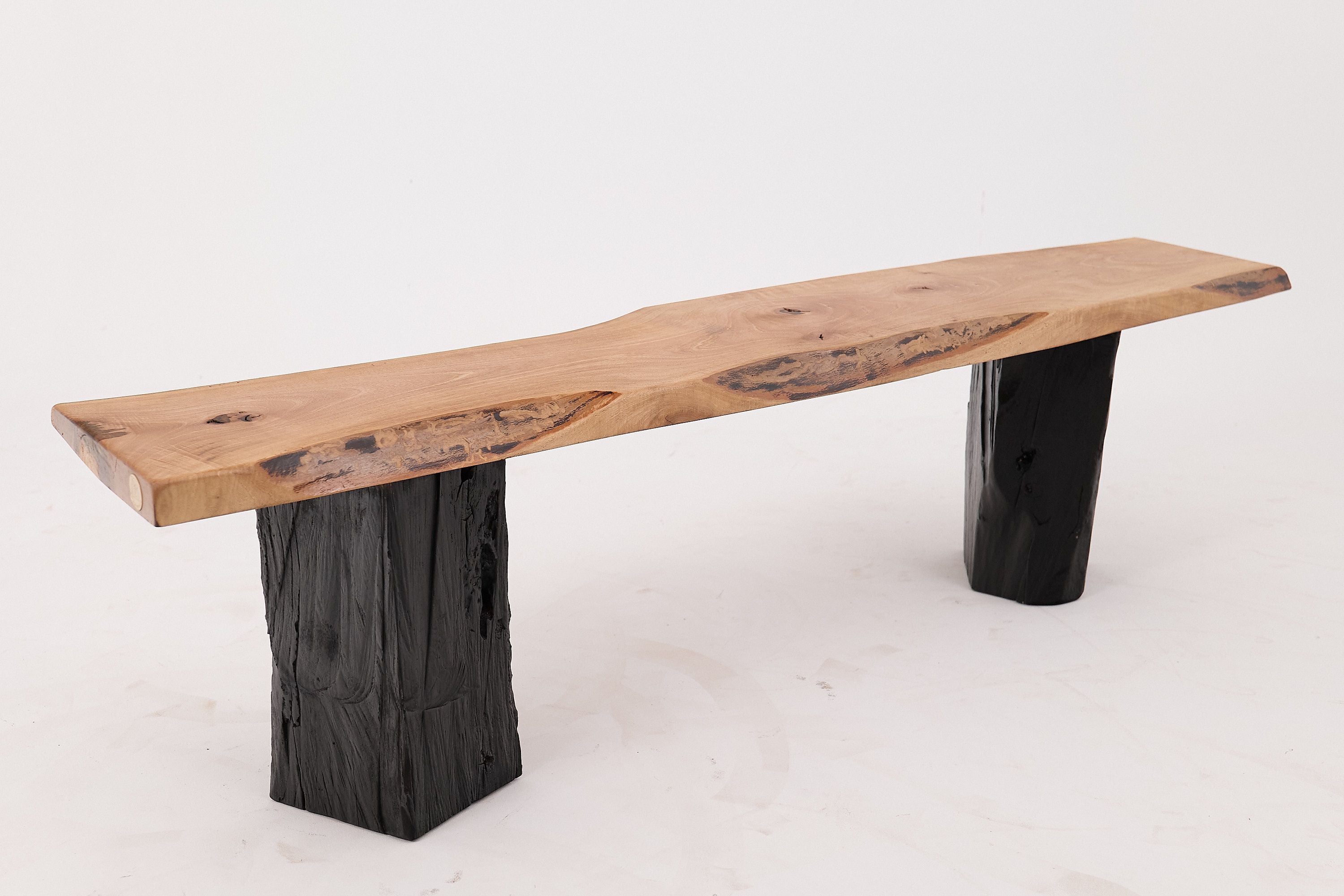 Live Edge Solid Wood Bench with Charred Legs, Organic Modern by Logniture - image 20