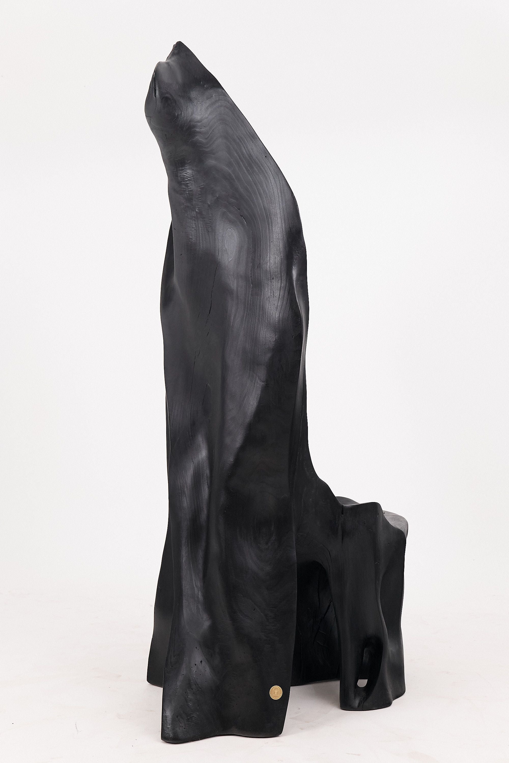 XXL Charred Black Wood Throne Chair in Organic Form by Logniture - image 14