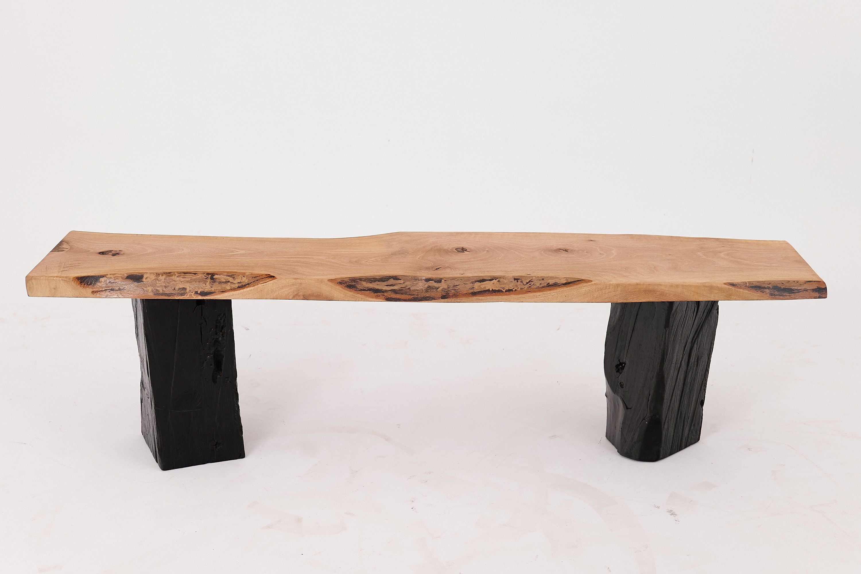 Live Edge Solid Wood Bench with Charred Legs, Organic Modern by Logniture - image 2