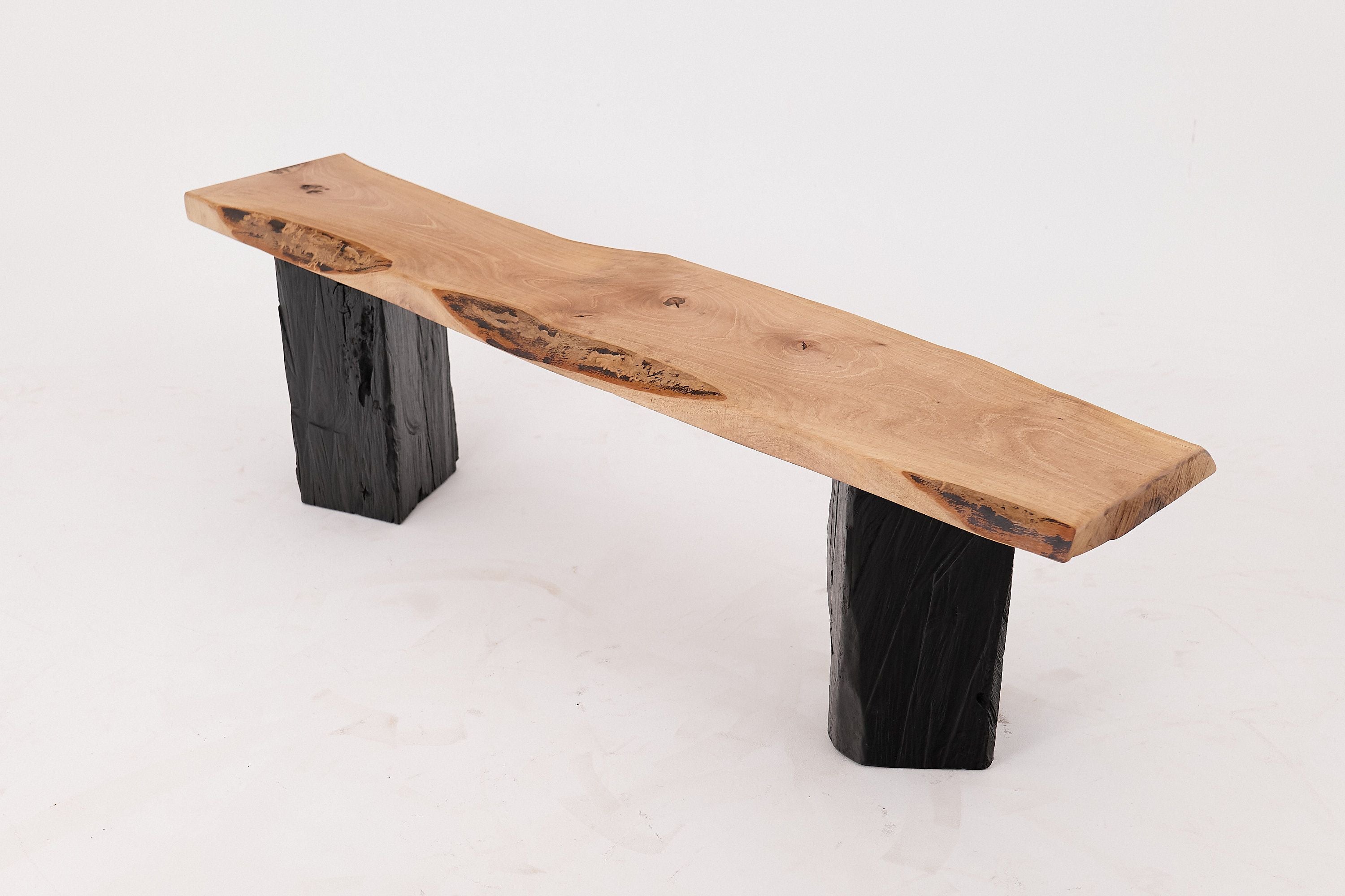 Live Edge Solid Wood Bench with Charred Legs, Organic Modern by Logniture - image 6