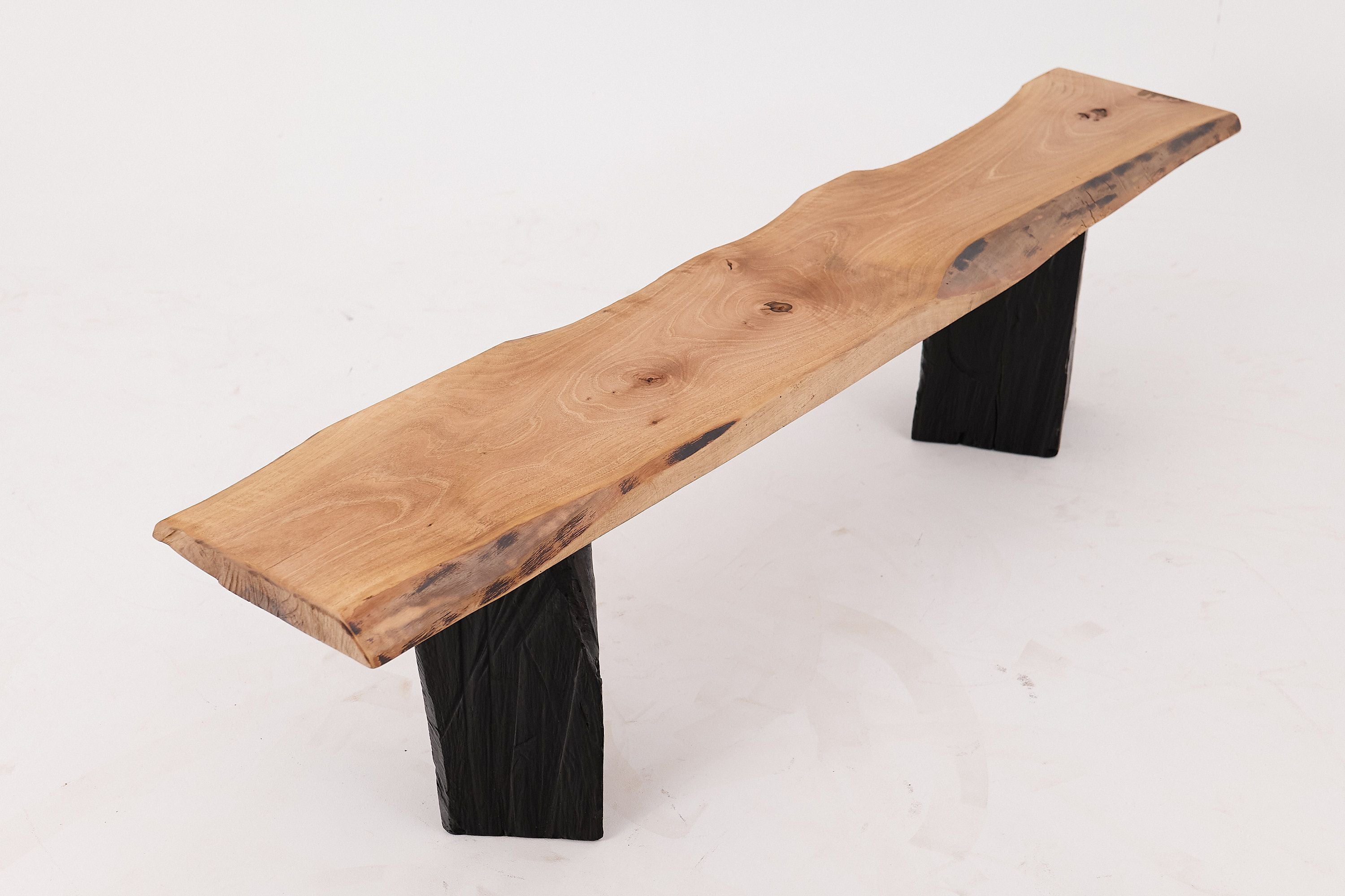 Live Edge Solid Wood Bench with Charred Legs, Organic Modern by Logniture - image 12