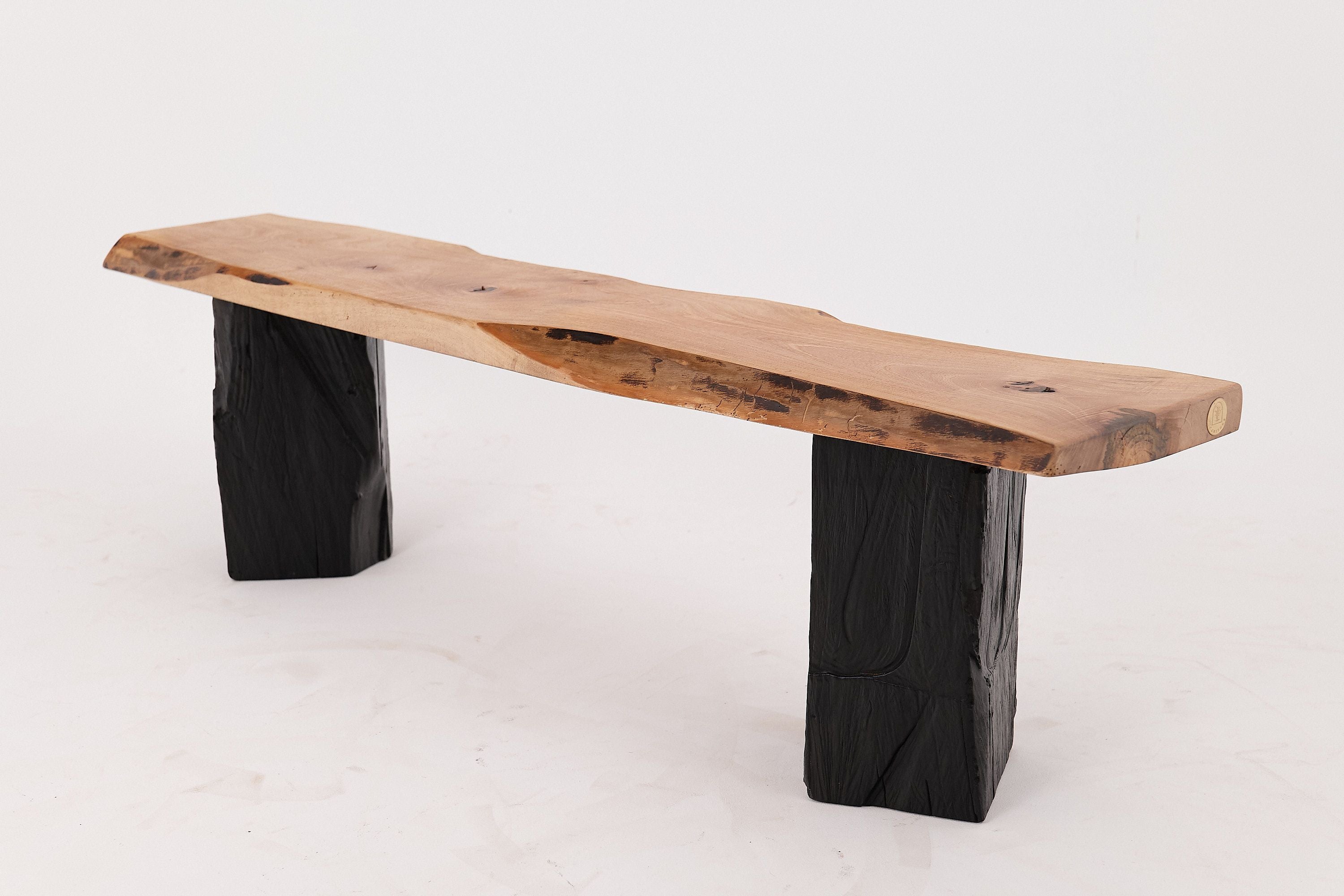 Live Edge Solid Wood Bench with Charred Legs, Organic Modern by Logniture - image 16