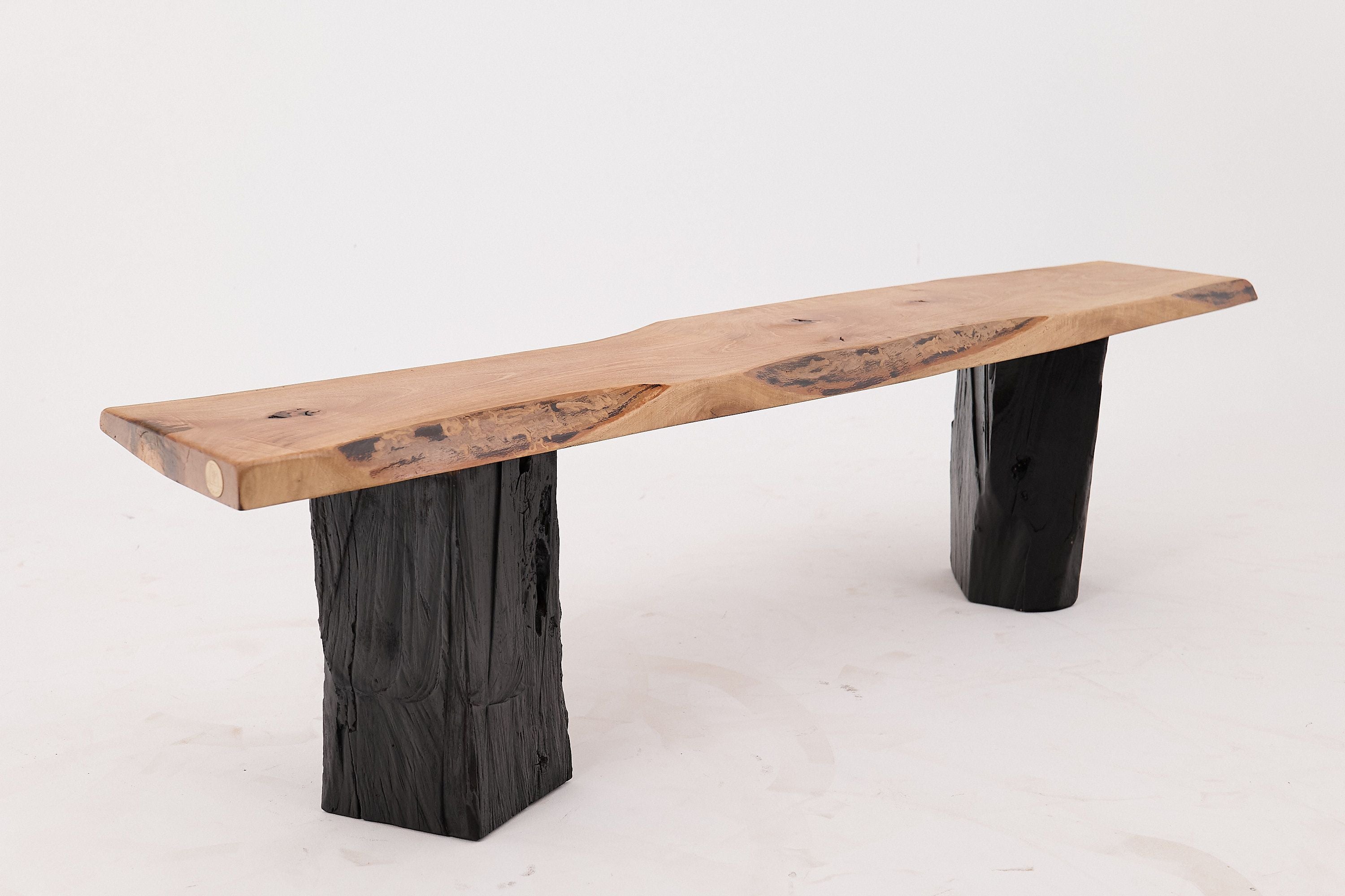 Live Edge Solid Wood Bench with Charred Legs, Organic Modern by Logniture - image 18