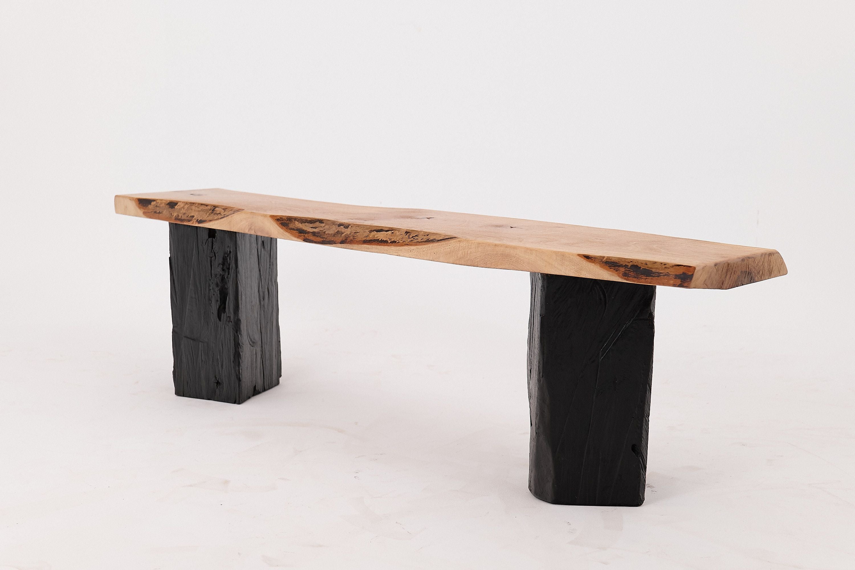 Live Edge Solid Wood Bench with Charred Legs, Organic Modern by Logniture - image 5