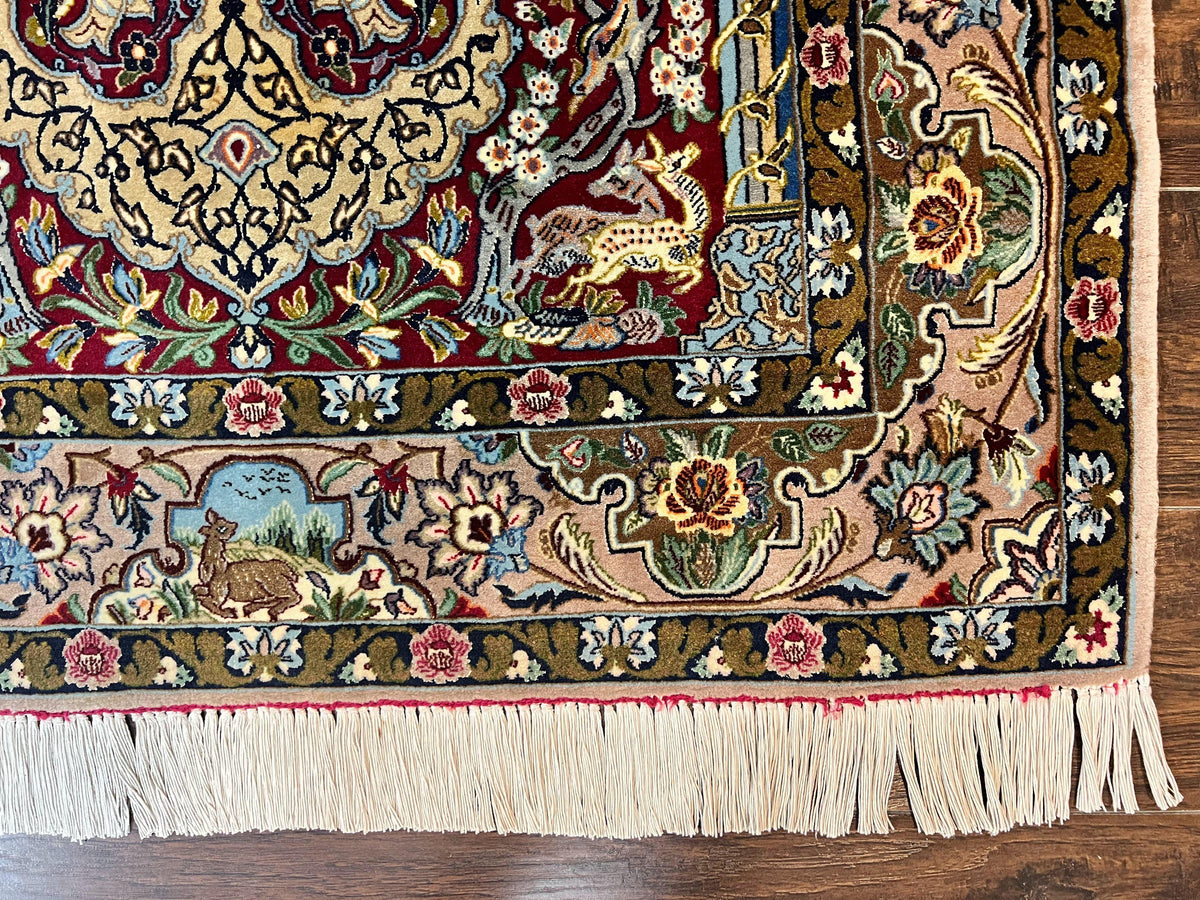 Marvelous Persian Isfahan Rug 3.7 x 5.6, Tree of Life and Animal Pictorials, Handmade Vintage Super Fine 600 KPSI, Kork Wool  Silk Highlights, Rare - Jewel Rugs, view 10