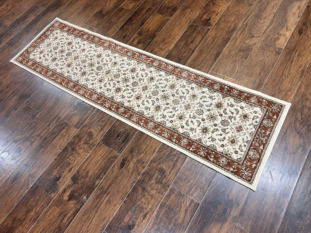 Runner Rug 2 x 7.6, Skinny Runner, Oriental Rug for Hallway, Ivory & Rust Red, Floral Allover - Jewel Rugs, view 13
