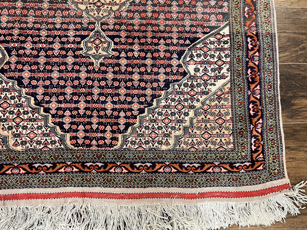 Afghan Rug 4x5, Wool with Silk Highlights, Very Fine Hand Knotted Vintage Oriental Carpet, Herati Pattern, Persian Rug, Bidjar Rug, 400 KPSI - Jewel Rugs, view 9