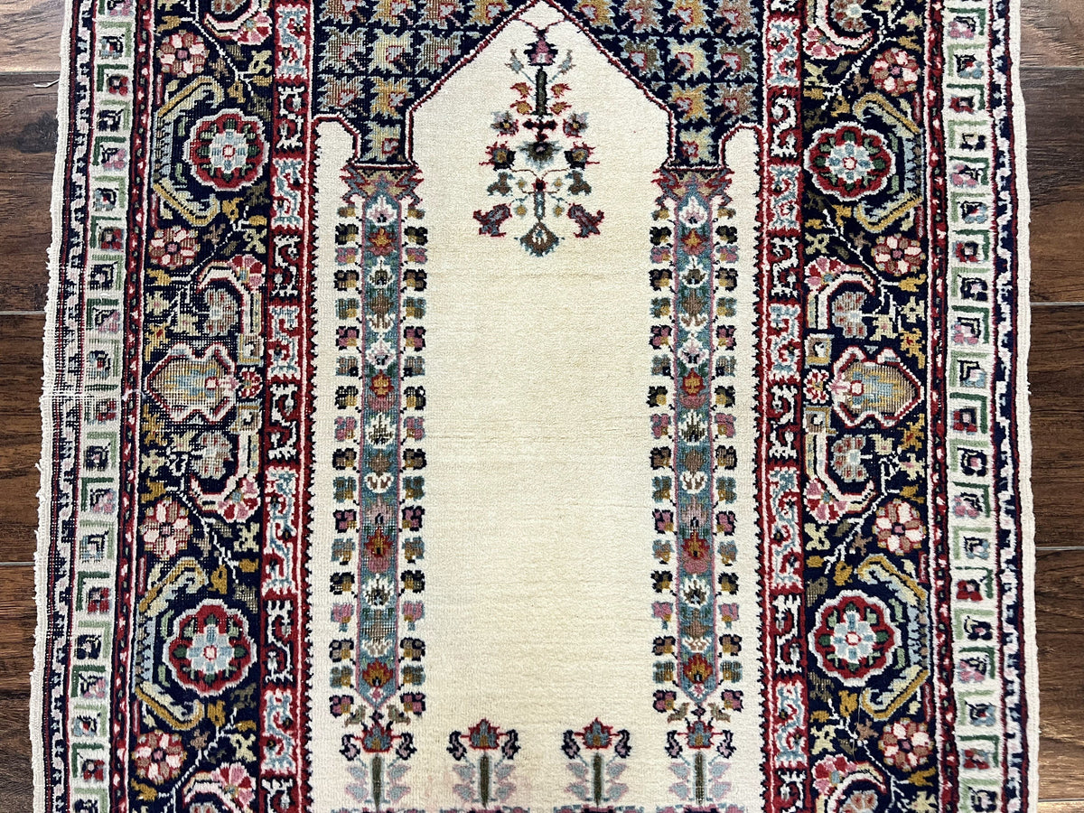 Turkish Prayer Rug 2.5 x 4, Vintage Wool Hand Knotted Carpet, Ivory - Jewel Rugs, view 5