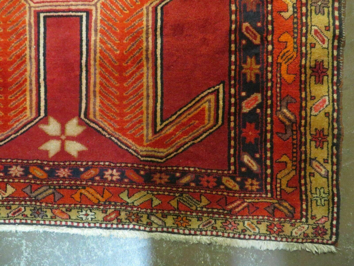 4' 10" X 11' Antique Handmade Turkish Kazak Wool Rug SHIELD Hand Knotted Red - Jewel Rugs, view 9