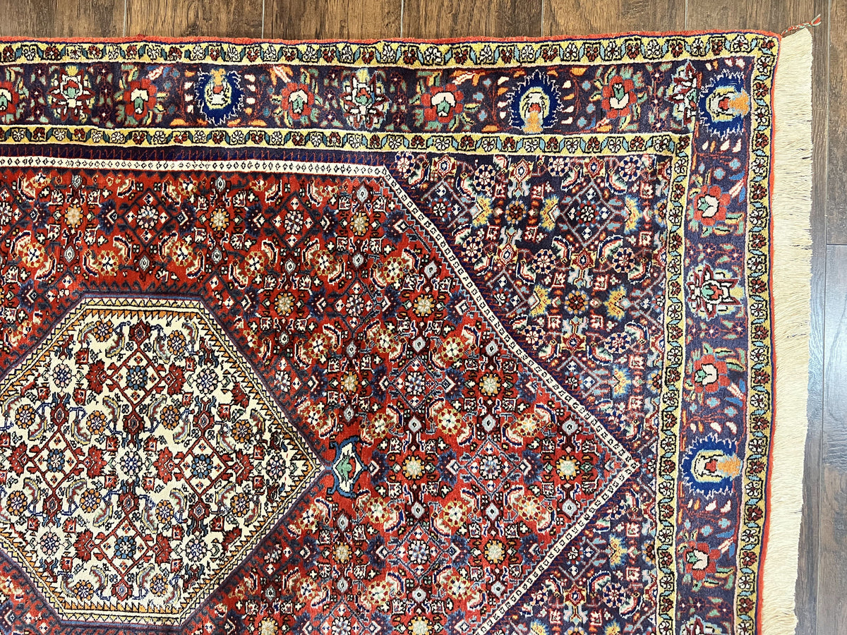 Persian Bidjar Rug 4x6, Handmade Oriental Carpet, Fine Weave, Herati Mahi Pattern, Vintage, Red, 300 KPSI - Jewel Rugs, view 7