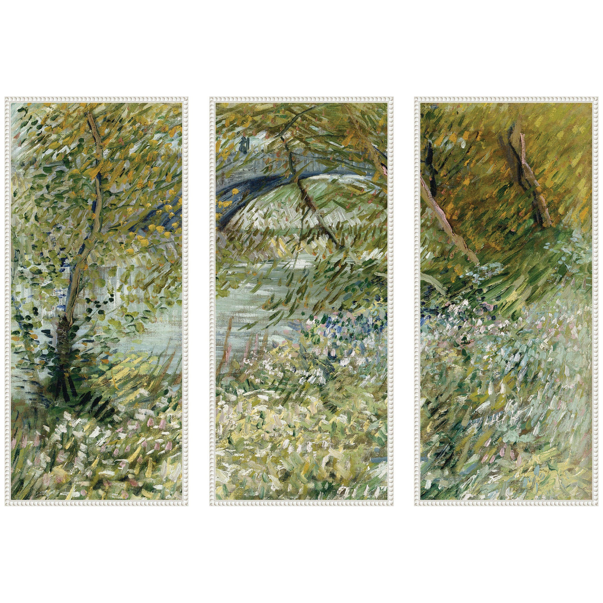 Vincent van Gogh River Bank in Springtime 1887 3 Piece Framed Canvas Wall Art Set by Nostalgia Prints