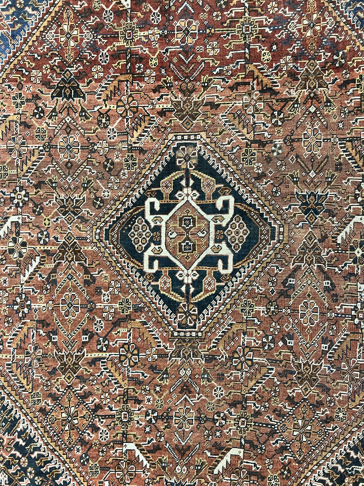 Antique Persian Shiraz Tribal Rug 6x8, Geometric Rug, Wool Handmade Hand Knotted Carpet, Red Blue - Jewel Rugs, view 4