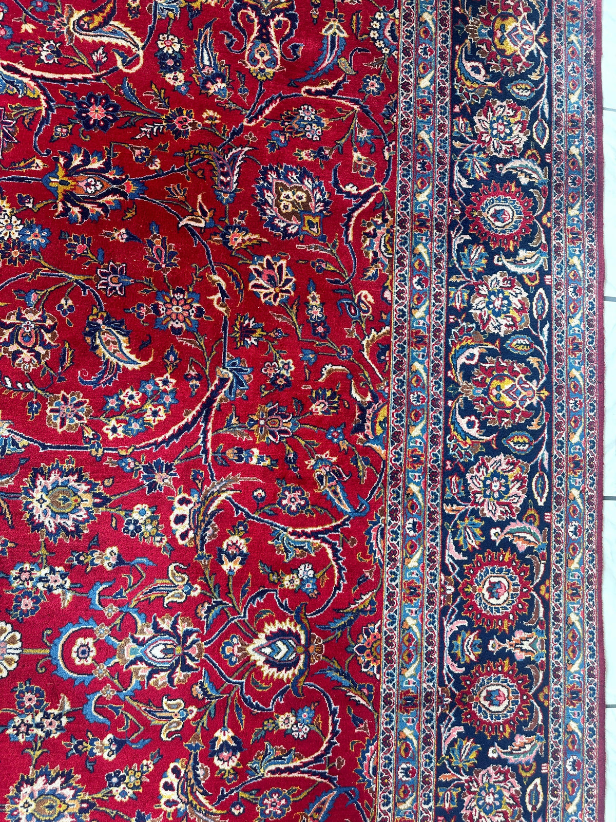 Persian Kashan Rug 10x14 | Red, Navy & Ivory | Hand-Knotted Wool - Rugistan, view 14
