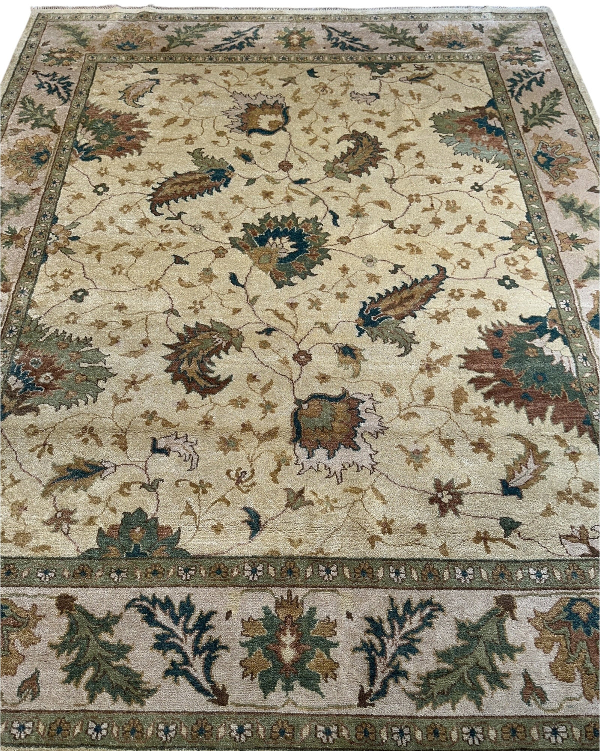 Indian Oushak Rug 8x10 | Beige, Ivory & Green | Hand-Knotted Wool - Rugistan, view 2