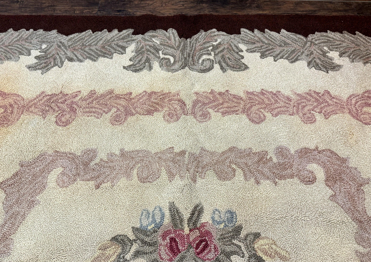 American Hand Hooked Rug 9x12, Vintage Aubusson Carpet, Wool - Jewel Rugs, view 4