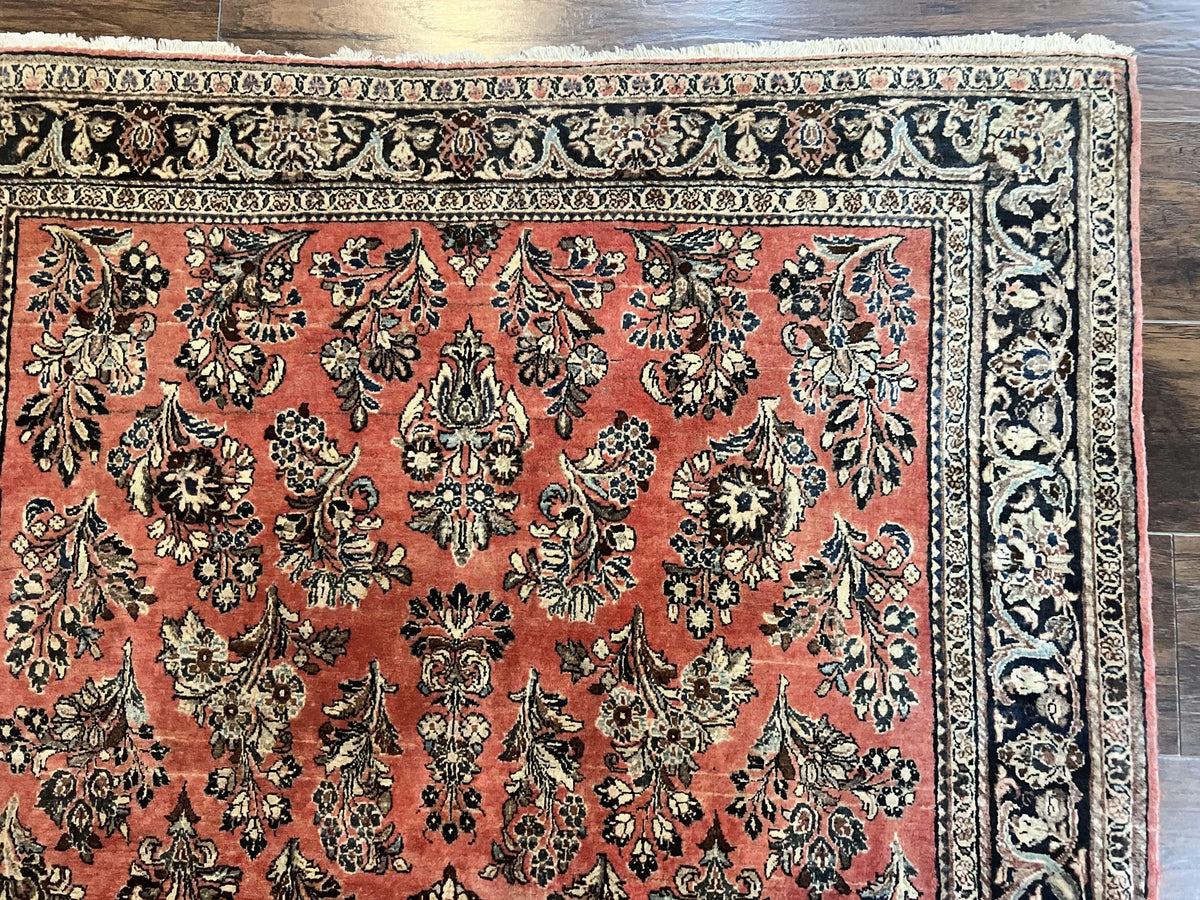 Antique Persian Sarouk Rug 4x7, Hand Knotted Wool Red Persian Carpet, Floral, Fine 300 KPSI - Jewel Rugs, view 7
