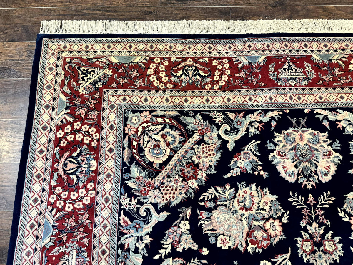 Sino Persian Rug 8x10, Floral Kirman Carpet, Navy Blue and Red, Floral Vases, Handmade Vintage Wool Carpet, 320 KPSI - Jewel Rugs, view 7