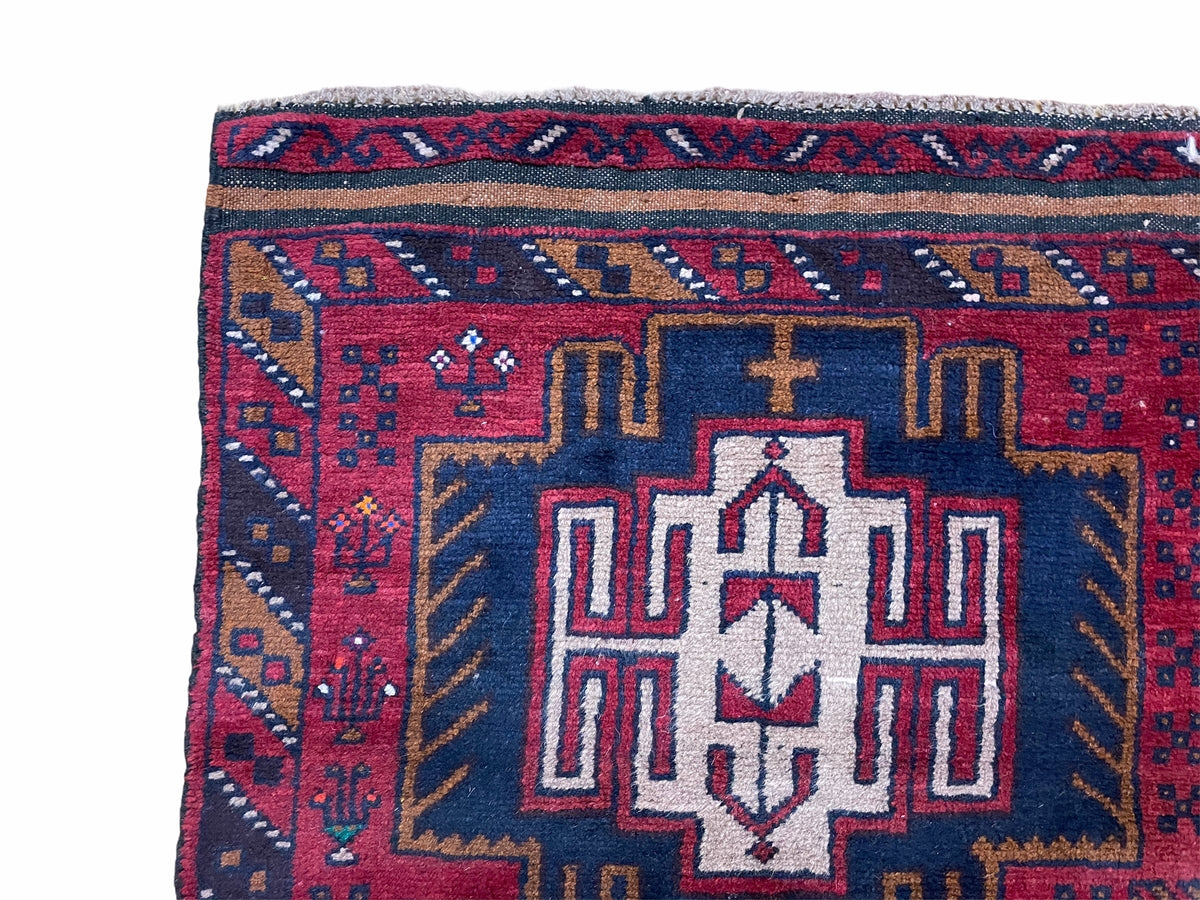 2' 9" X 4' 7" Vintage Handmade Tribal Wool Rug Balouchi Rug Afghan Rug Red Beige - Jewel Rugs, view 6