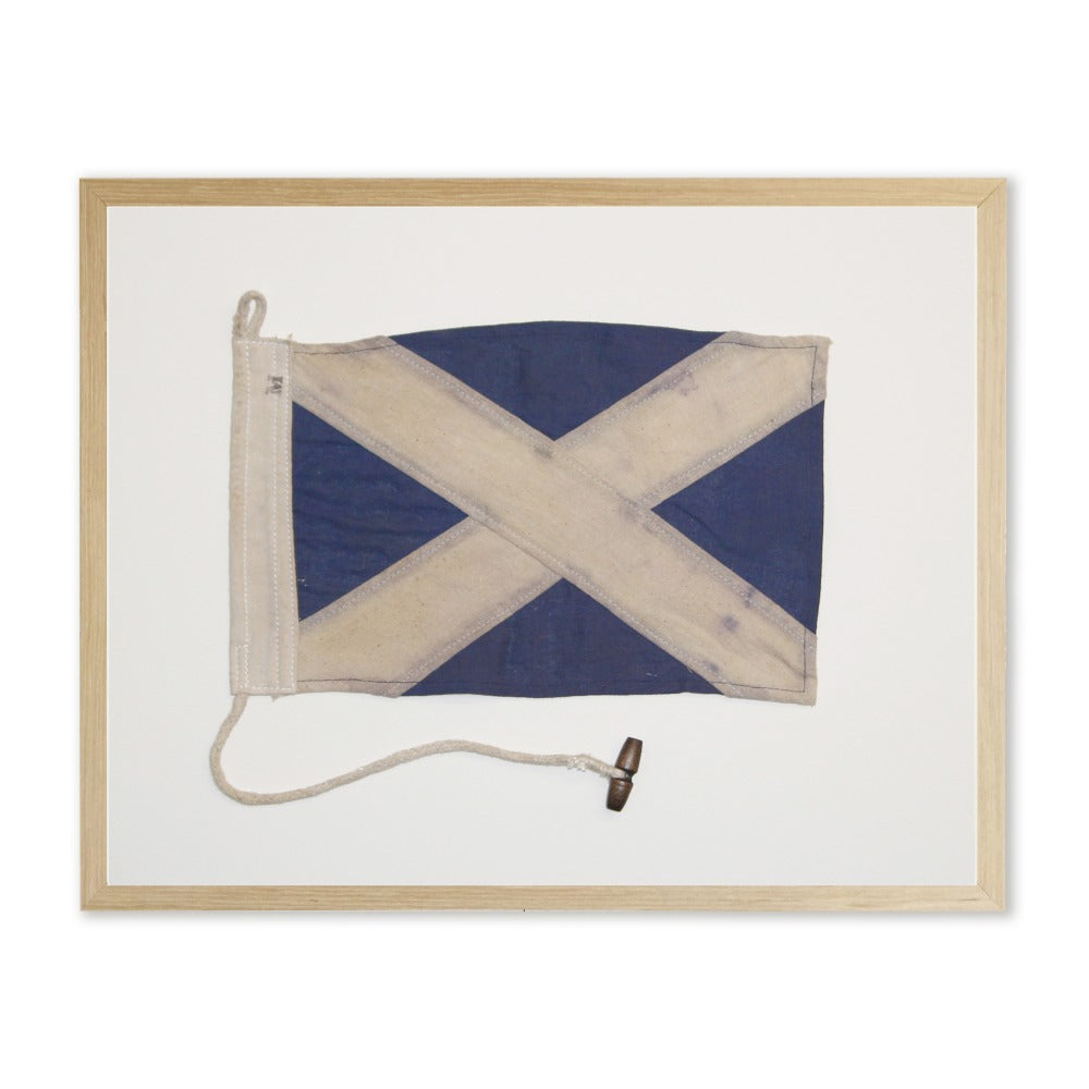 Navy and White Flag in Natural Wooden Frame - Antique Curiosities