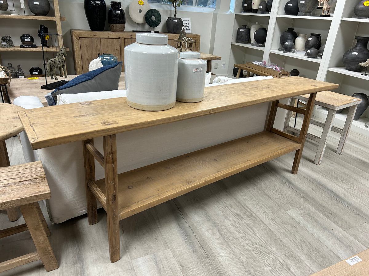 Vintage Console with Shelf Weathered Natural 91.5x15.5x31.5H