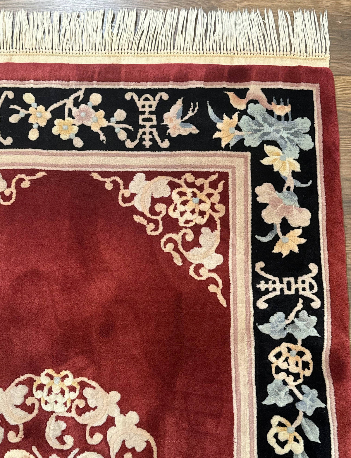 Chinese Wool Rug 4x6, Maroon and Black, Butterflies, Chinese Oriental Carpet, 90 Line Rug - Jewel Rugs, view 8
