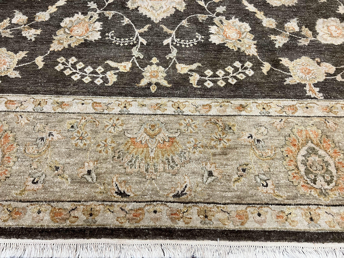 Indo Persian Rug 9x12, Sultanabad Indian Carpet, Dark Brown, Hand Knotted Vintage Wool Rug - Jewel Rugs, view 6