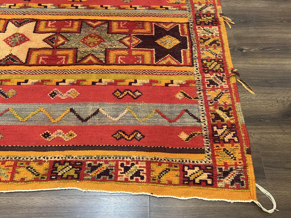 Unique Moroccan Rug 7x10, Room Sized Carpet, Red Orange Gray, Wool Oriental Striped Geometric Tribal Boho Rug, Flatweave with Raised Pile - Jewel Rugs, view 10