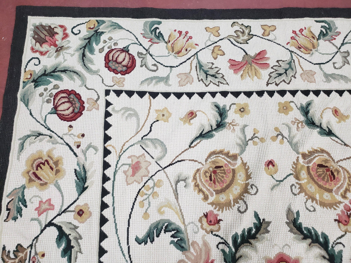 New Needlepoint Rug 9x12, Hand Woven Wool Area Rug, Flatweave Carpet, Handmade Chinese Needlepoint, Floral European Design, Ivory Background - Jewel Rugs, view 7