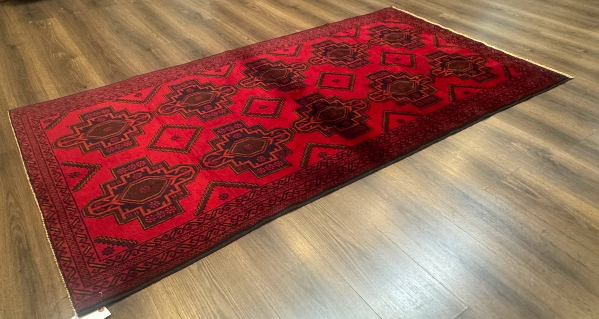 Afghan Rug 4x7, Tribal Carpet, Balouch Rug, Red and Navy Blue, Repeated Medallions, New - Jewel Rugs, view 13