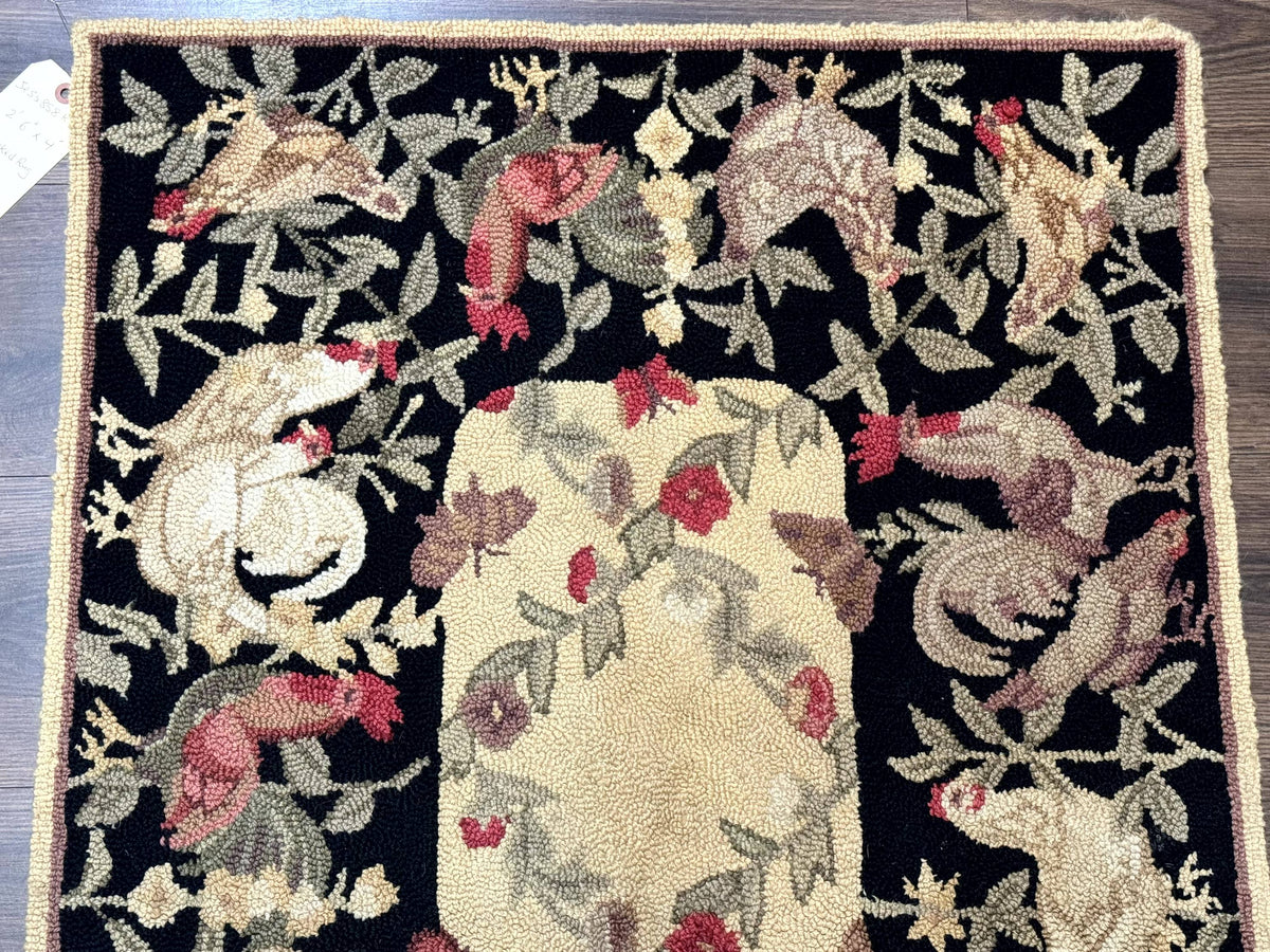 Small Vintage Hooked Rug, Roosters, Handmade, Wool - Jewel Rugs, view 4