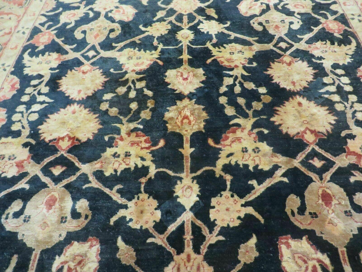 8' X 9' Handmade Pakistan Wool Cotton Rug Peshawar Black Floral Nice # 200C - Jewel Rugs, view 5