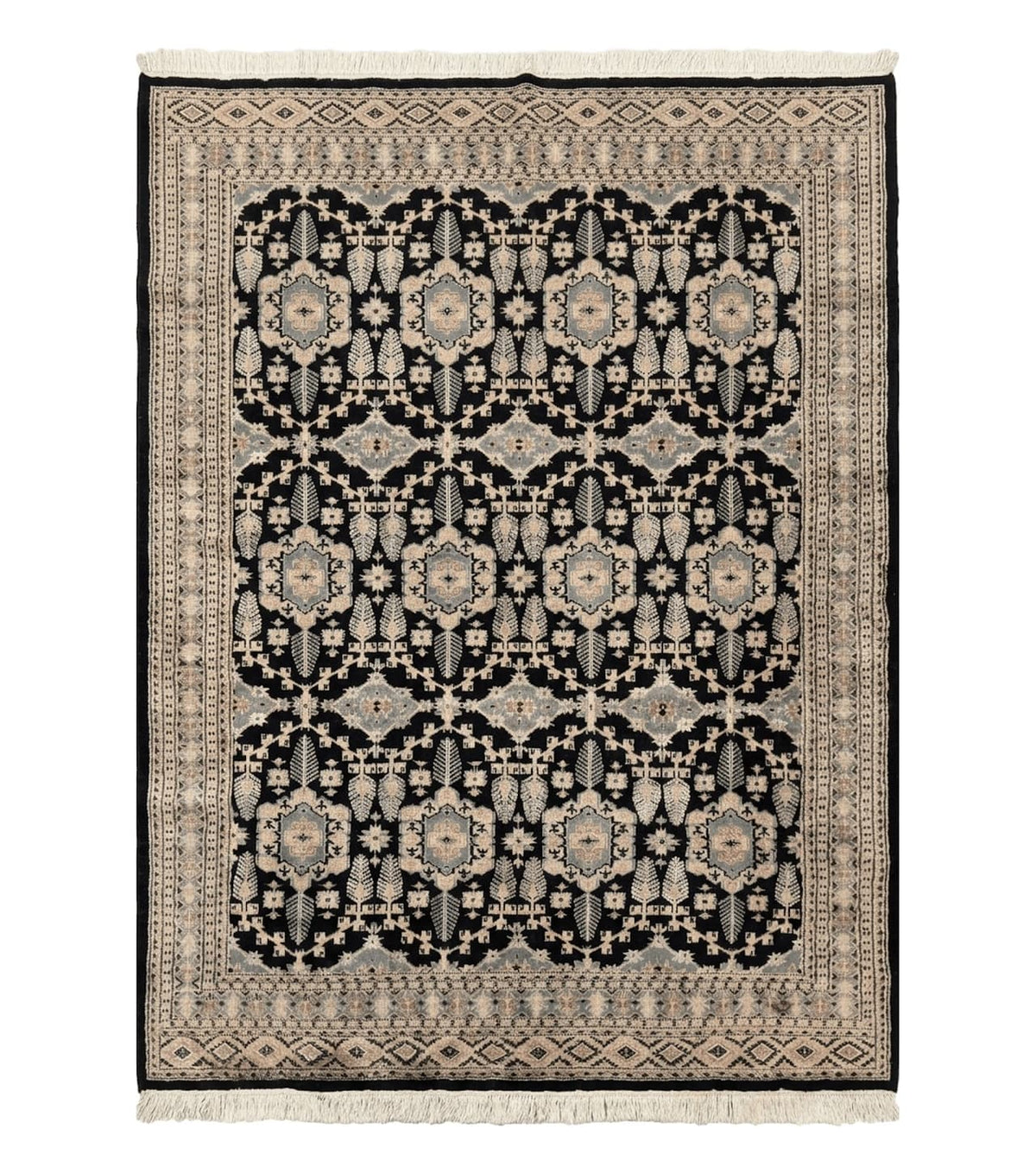Turkoman Bokhara Rug 6x9, Pakistani Carpet, Black, Hand Knotted - Jewel Rugs