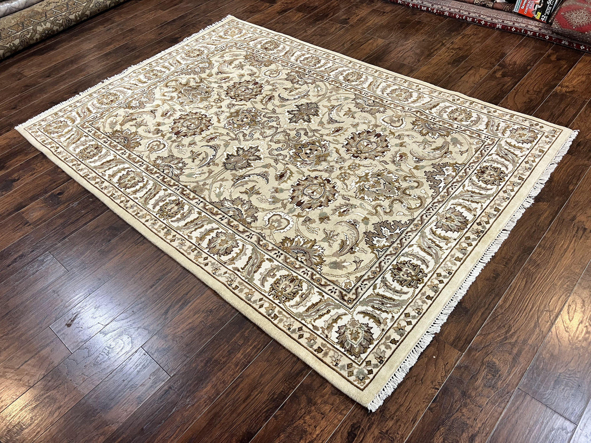 Indo Mahal Rug 6x9, Indian Carpet 6 x 9 ft, Light Green and Ivory, Floral Allover, Wool Oriental Carpet, Traditional Rug, Handmade - Jewel Rugs, view 13
